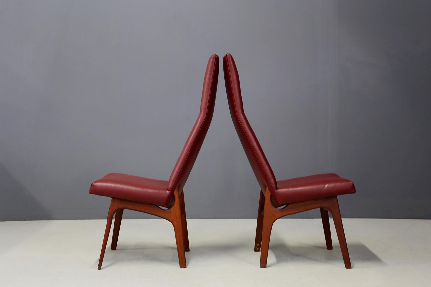 Pair of Adrian Pearsall Midcentury Dining Chairs Red for Craft Associates, 1950s 1