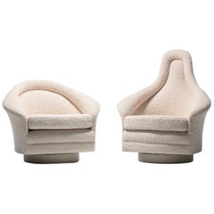 Pair of Adrian Pearsall Mom & Pop Swivel Lounge Chairs in Ivory Bouclé