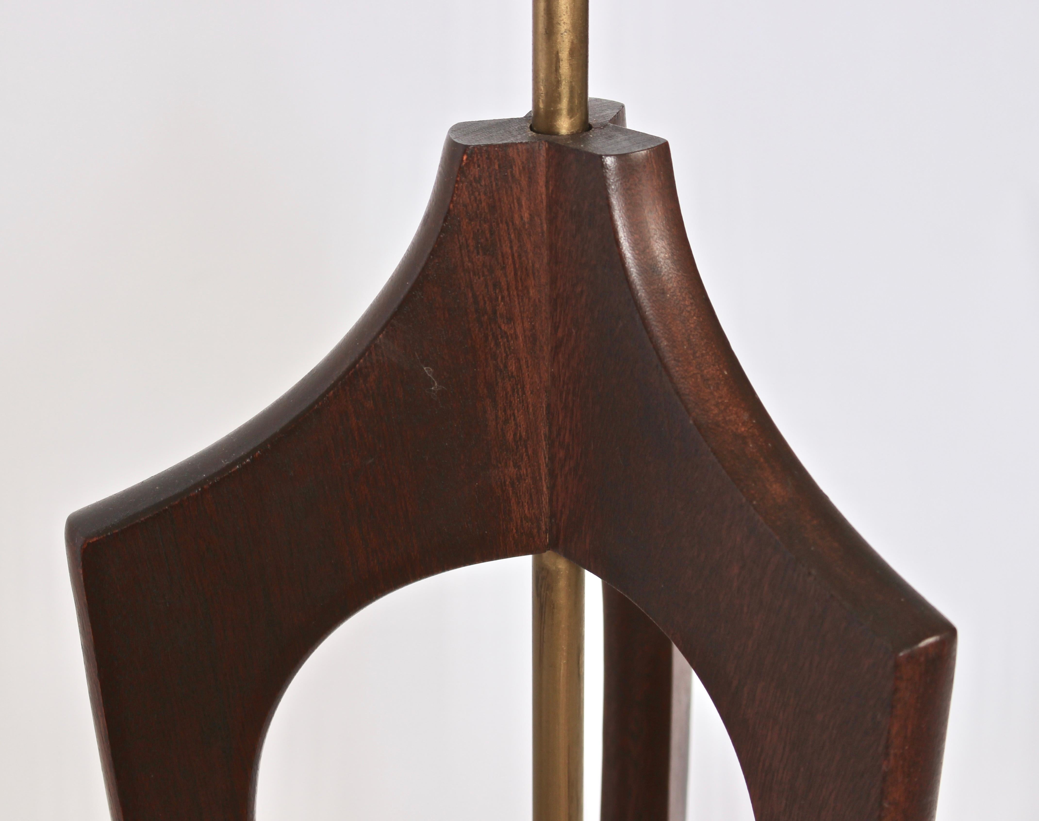 Plated Pair of Adrian Pearsall Style Sculpted Walnut and Brass Table Lamps, 1950s
