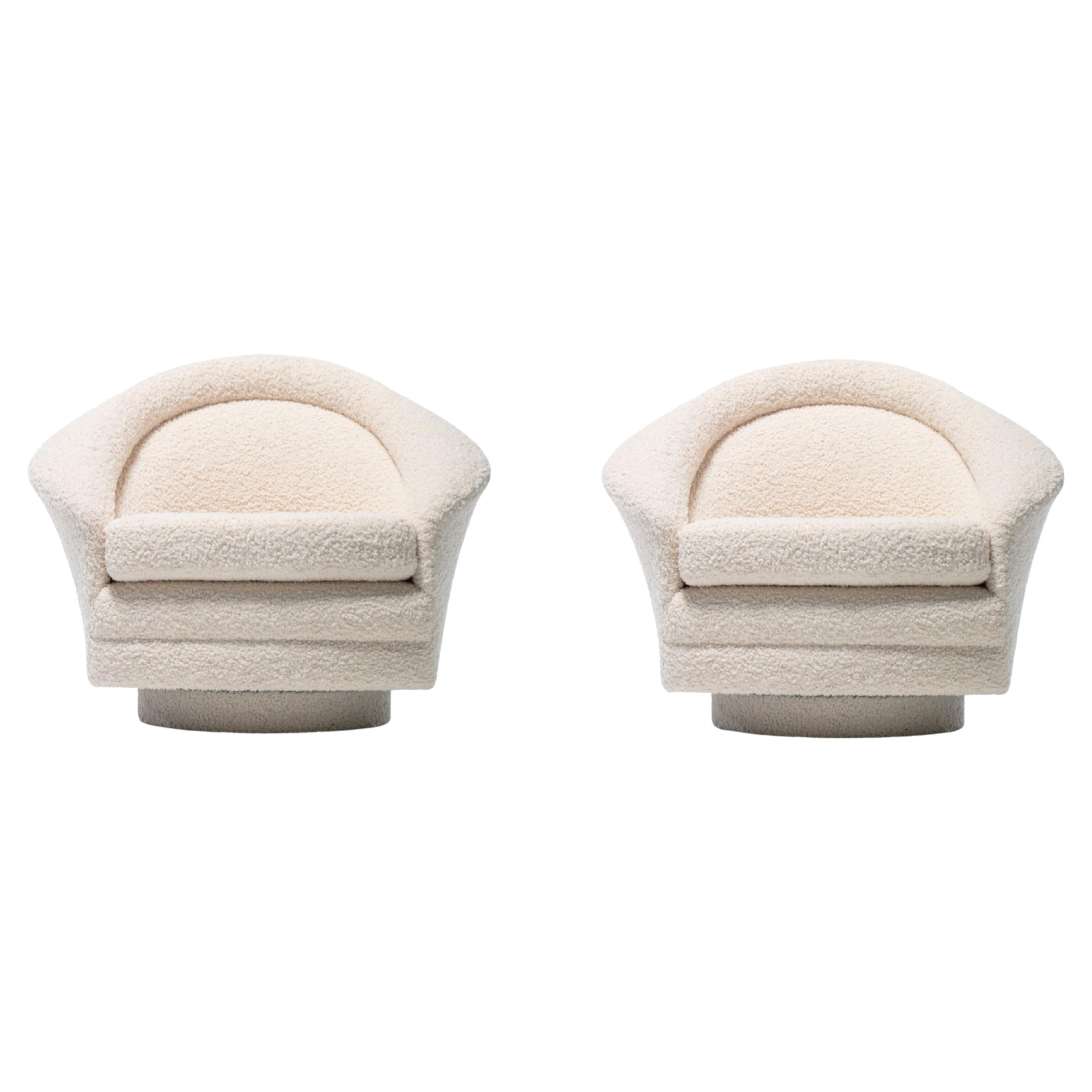 Pair of Adrian Pearsall Swivel Chairs in Ivory Bouclé c. 1970s For Sale 3