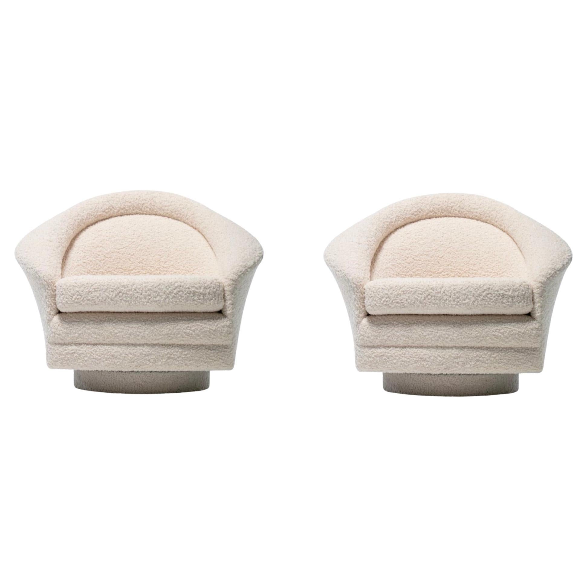 Pair of Adrian Pearsall Swivel Chairs in Ivory Bouclé c. 1970s For Sale