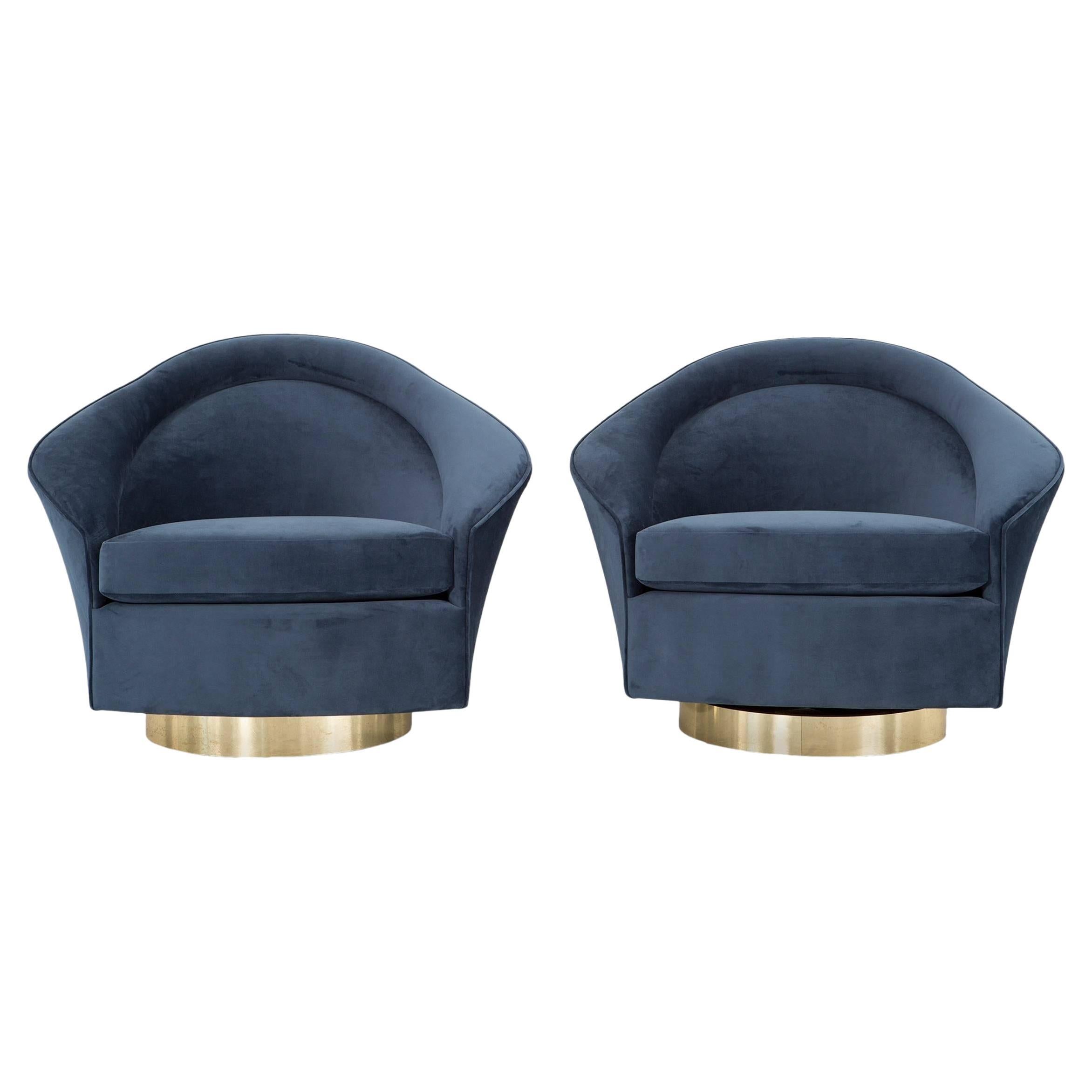 Pair of Adrian Pearsall Swivel Chairs Velvet 
Brass c. 1960s im Angebot