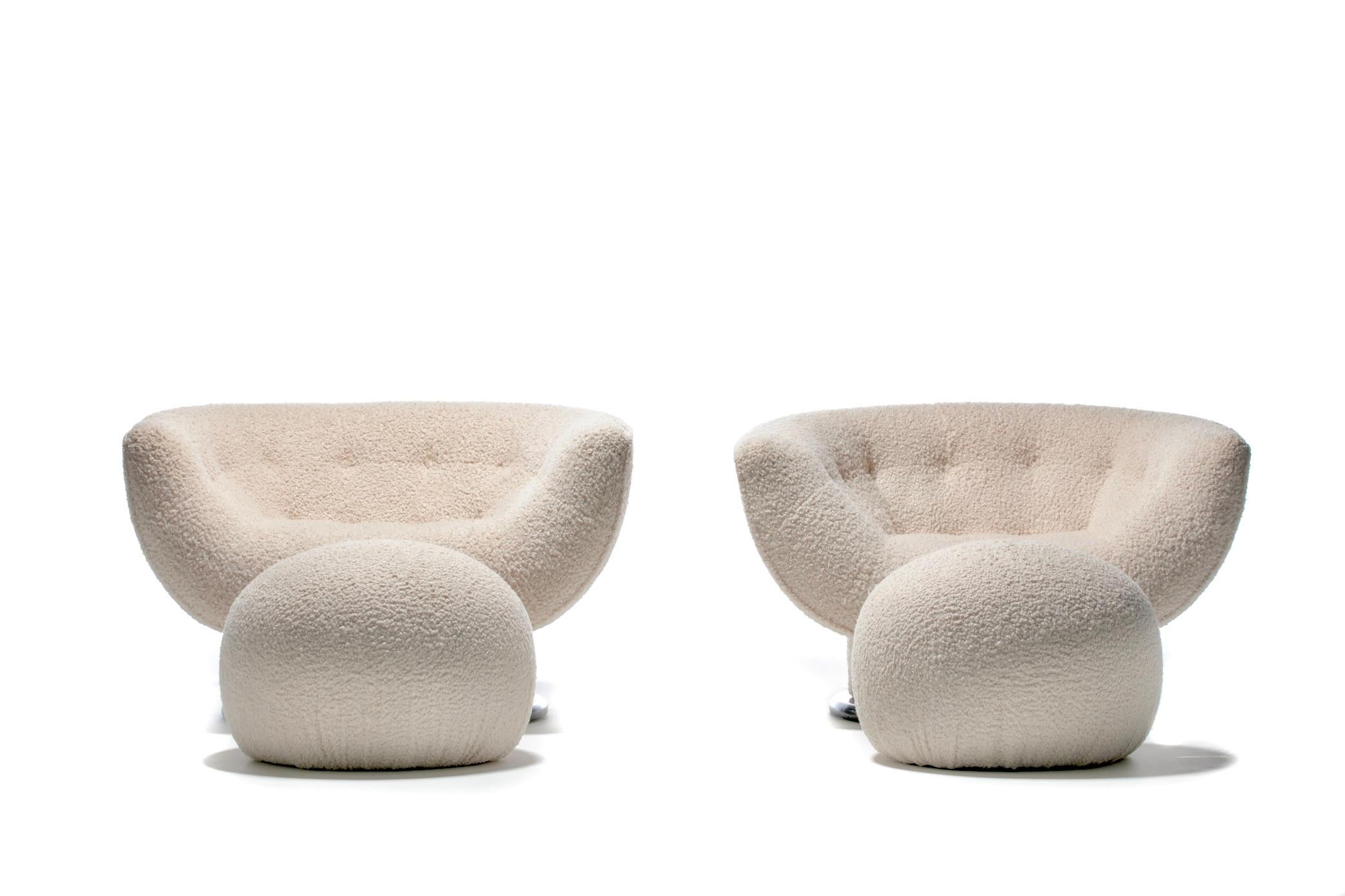 Pair of Adrian Pearsall Attributed Swivel Lounge Chairs in Ivory Bouclé For Sale 6