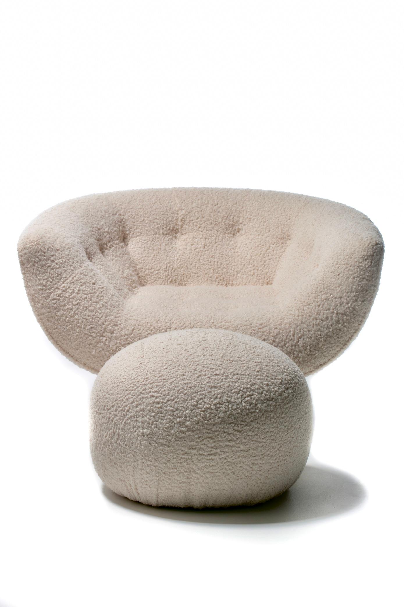 Paar Adrian Pearsall zugeschriebene drehbare Sessel aus elfenbeinfarbenem Bouclé im Angebot 12