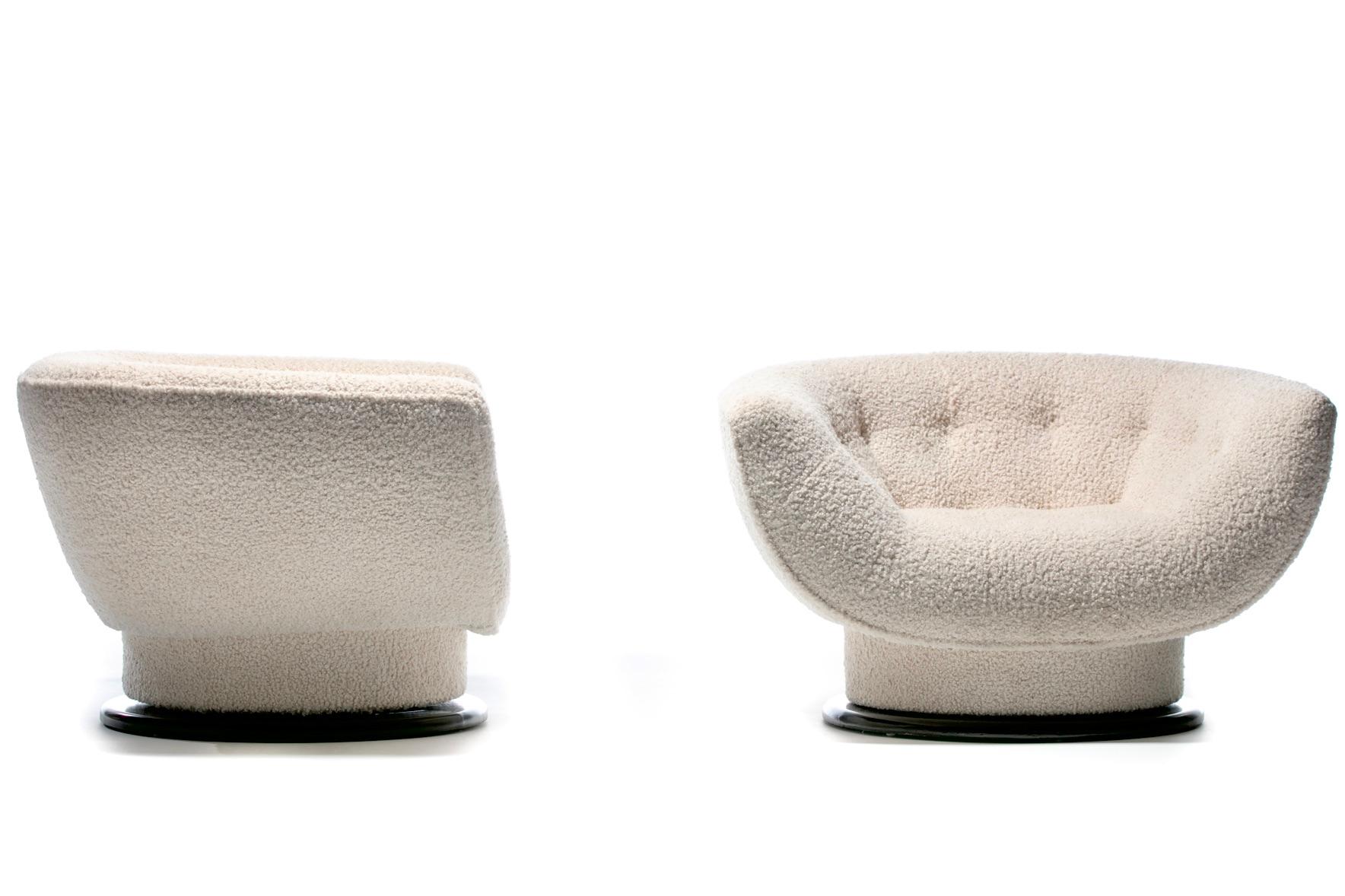 American Pair of Adrian Pearsall Attributed Swivel Lounge Chairs in Ivory Bouclé For Sale