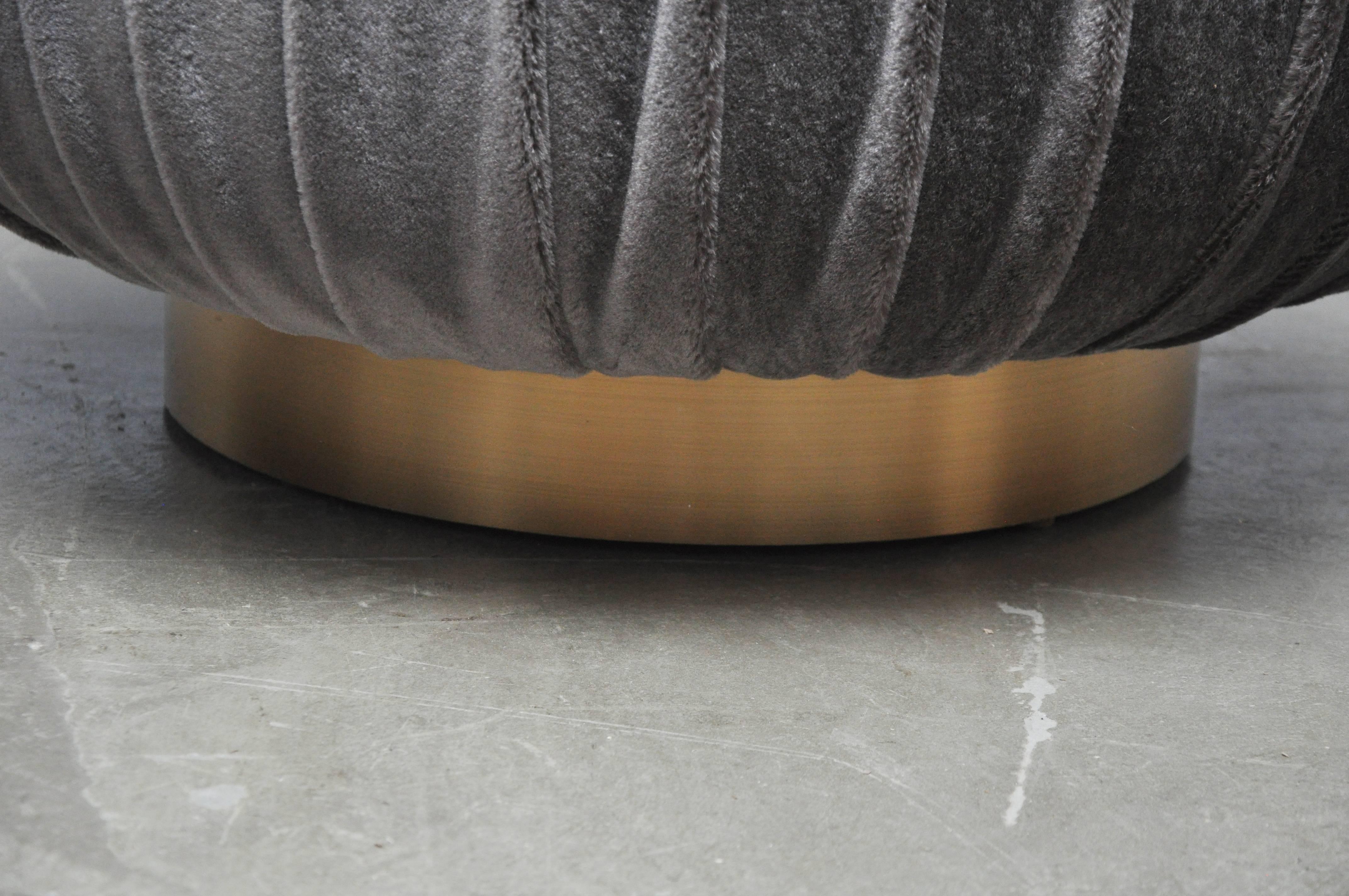 Mid-Century Modern Pair of Adrian Pearsall Swivel Pouf Ottomans on Brushed Brass Bases
