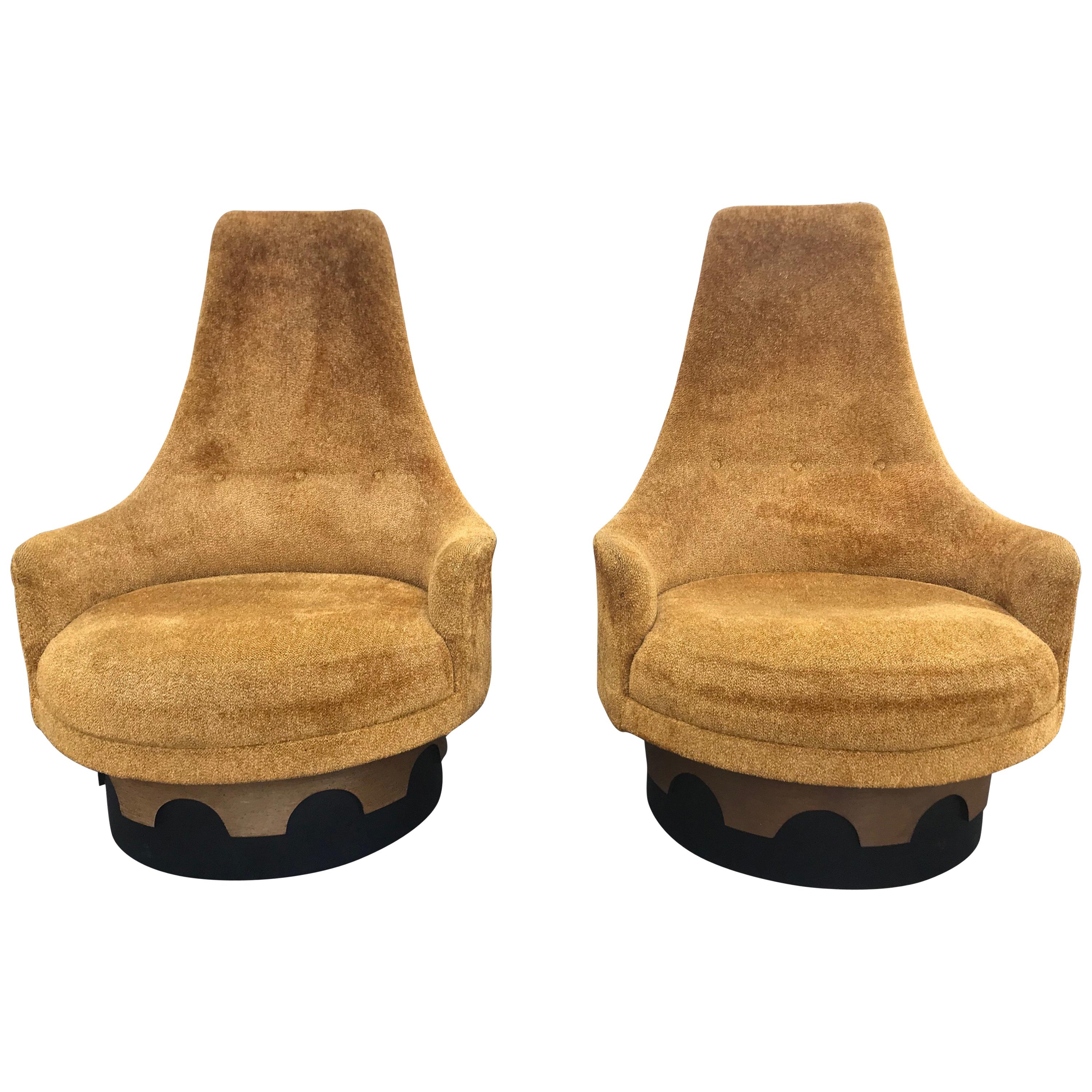 Pair of Adrian Pearsall Tall Back Swivel Lounge Chairs, Mid-Century Modern