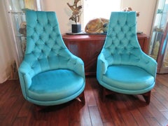 Pair of Adrian Pearsall Tall Back Tufted Sculpted Walnut Base Lounge Chair