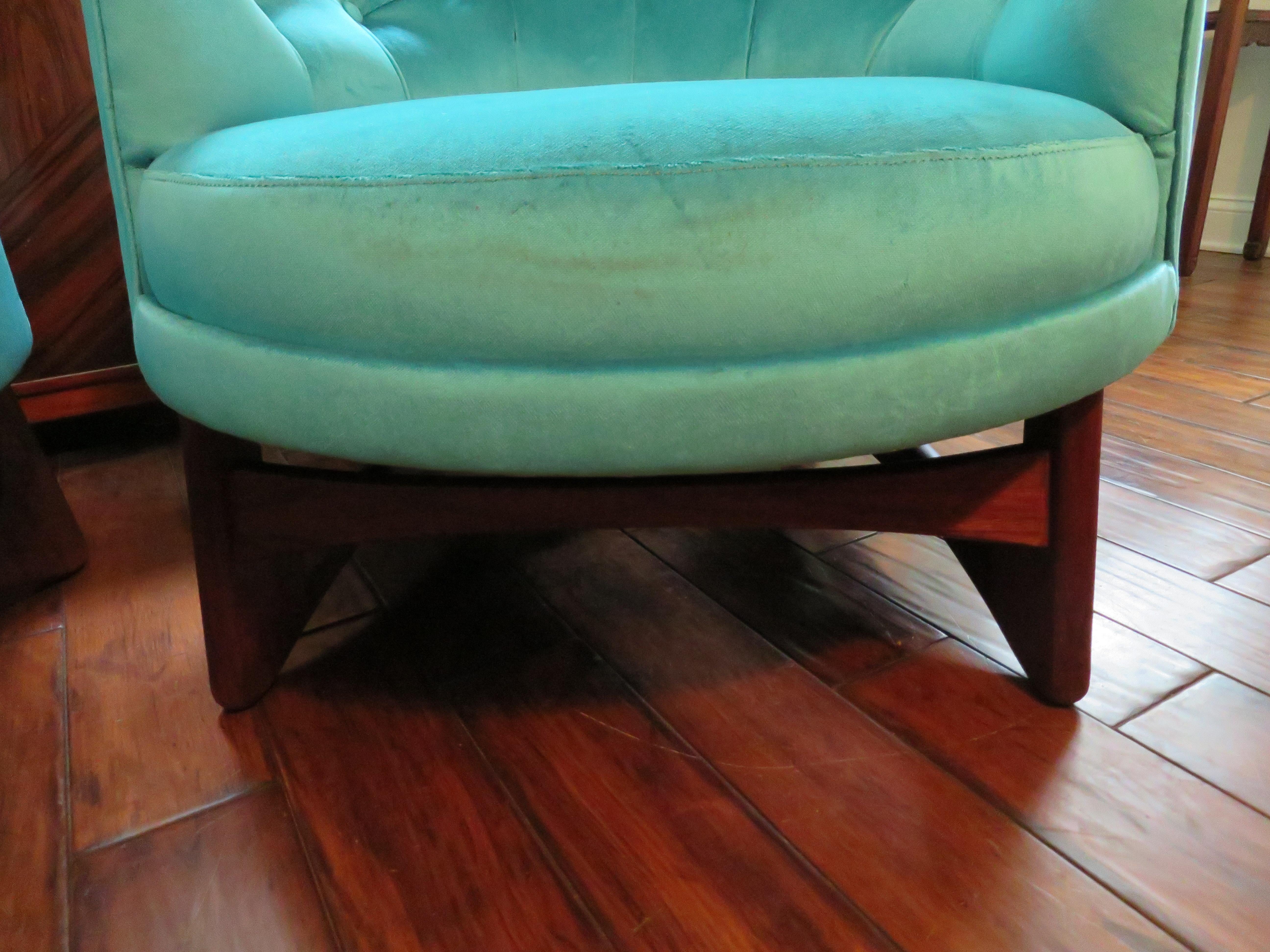 Mid-Century Modern Pair of Adrian Pearsall Tall Back Tufted Sculpted Walnut Base Lounge Chair For Sale