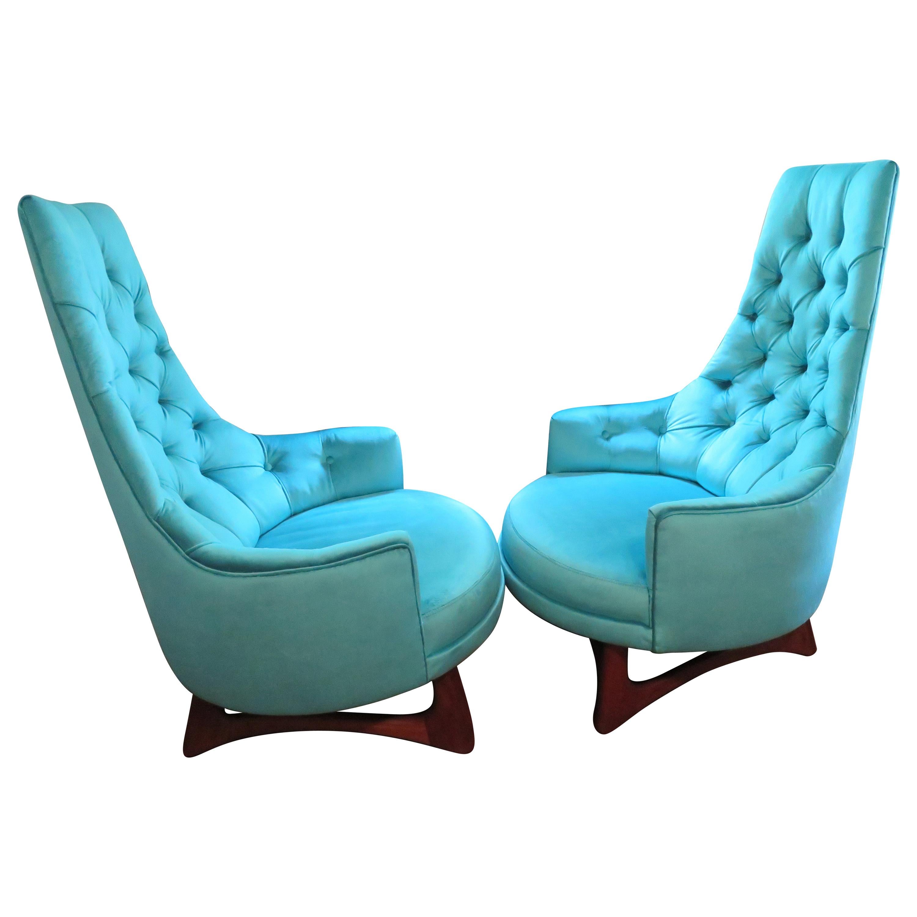 Pair of Adrian Pearsall Tall Back Tufted Sculpted Walnut Base Lounge Chair For Sale
