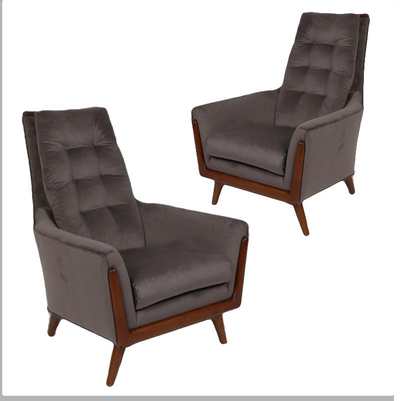 Mid-Century Modern Pair of Adrian Pearsall Tufted Craft Associates Walnut Framed Lounge Chairs