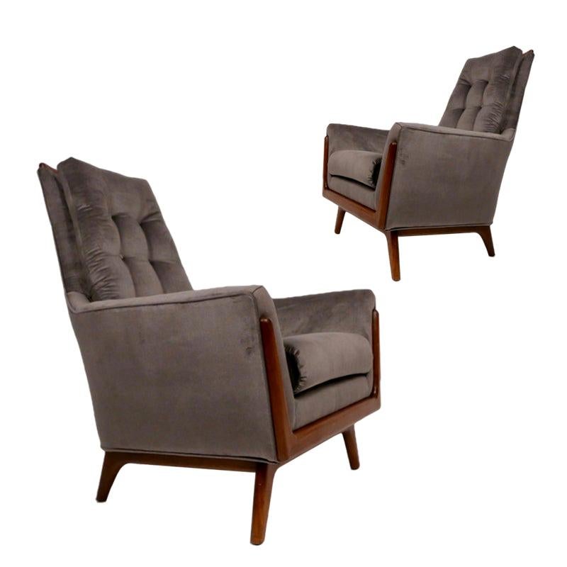 Pair of Adrian Pearsall Tufted Craft Associates Walnut Framed Lounge Chairs