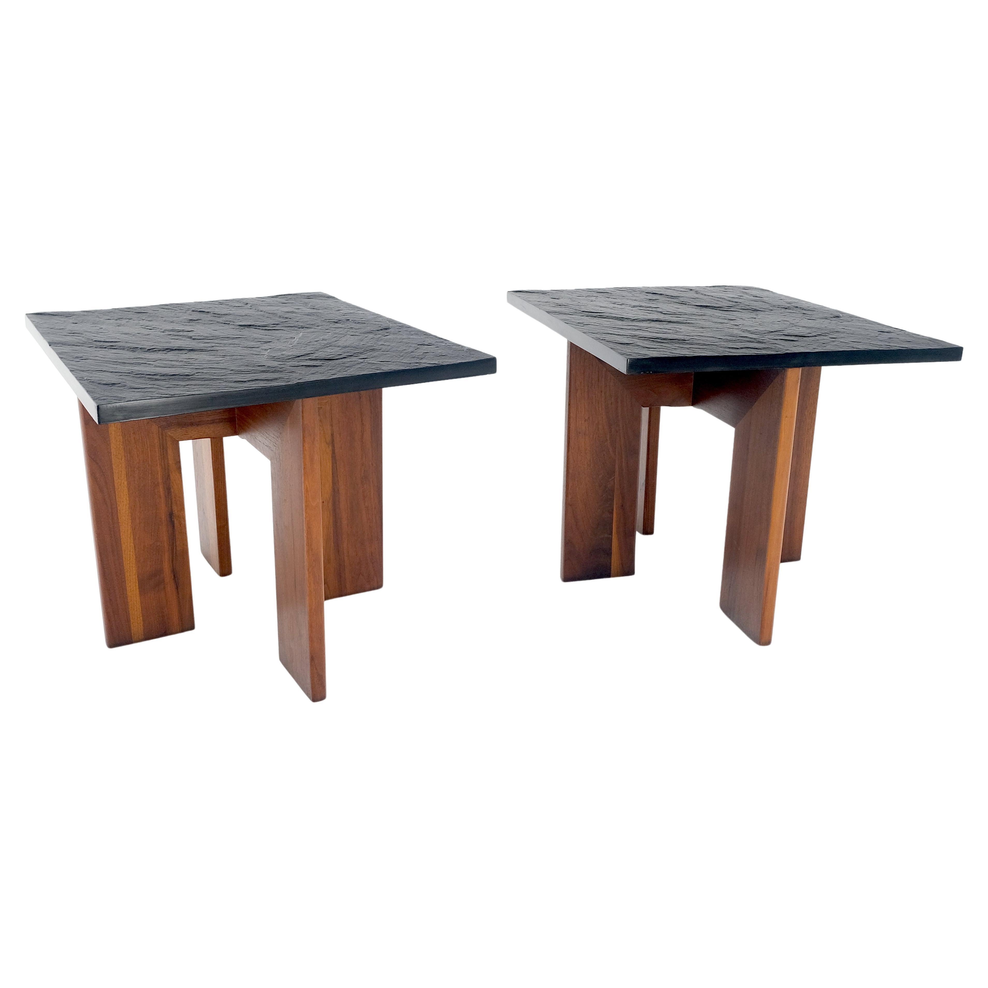 Pair of Adrian Pearsall Walnut Bases Slate Like Tops End Side Tables Stands MINT