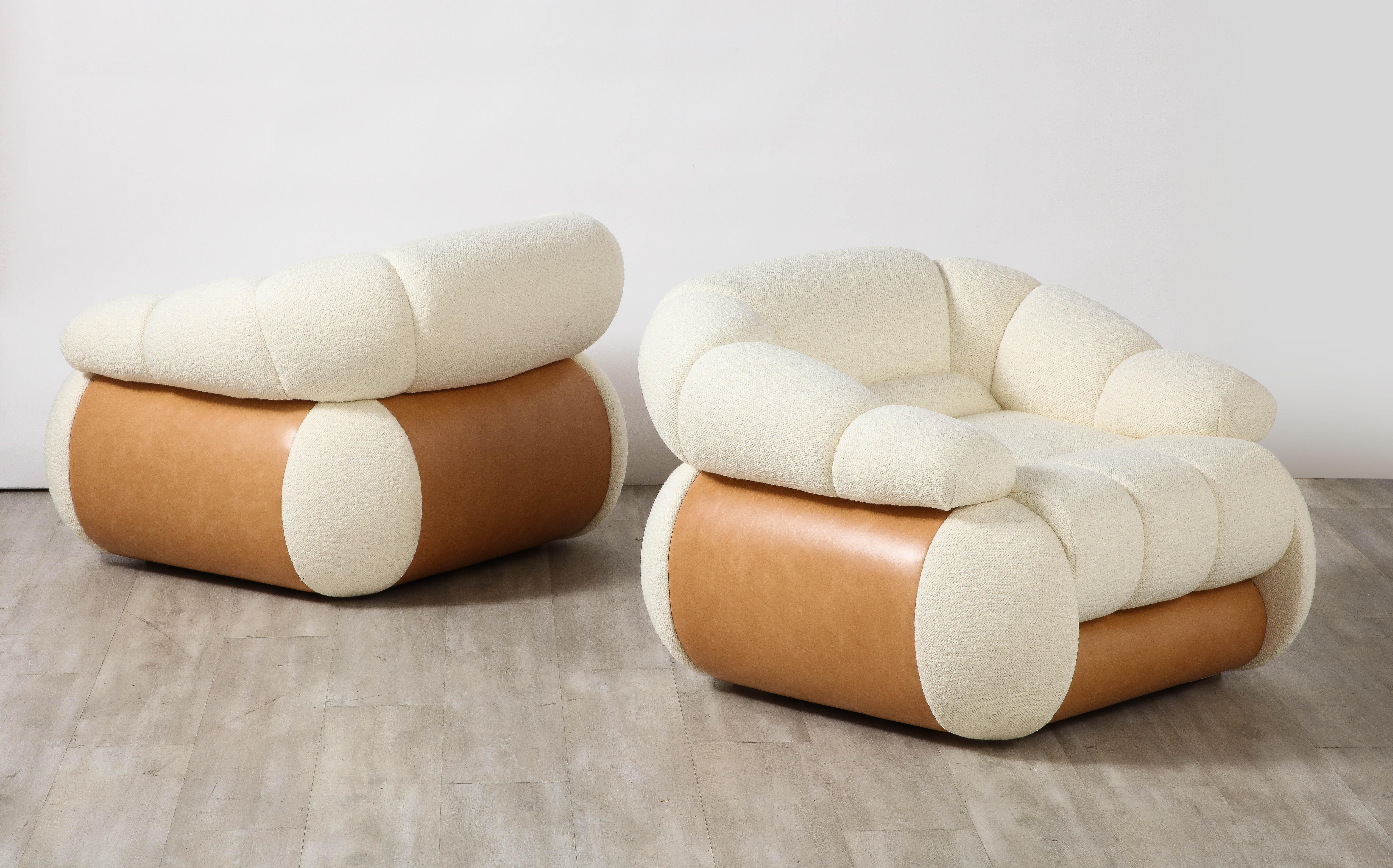 Leather Pair of Adriano Piazzesi Italian 1970's Lounge Chairs For Sale