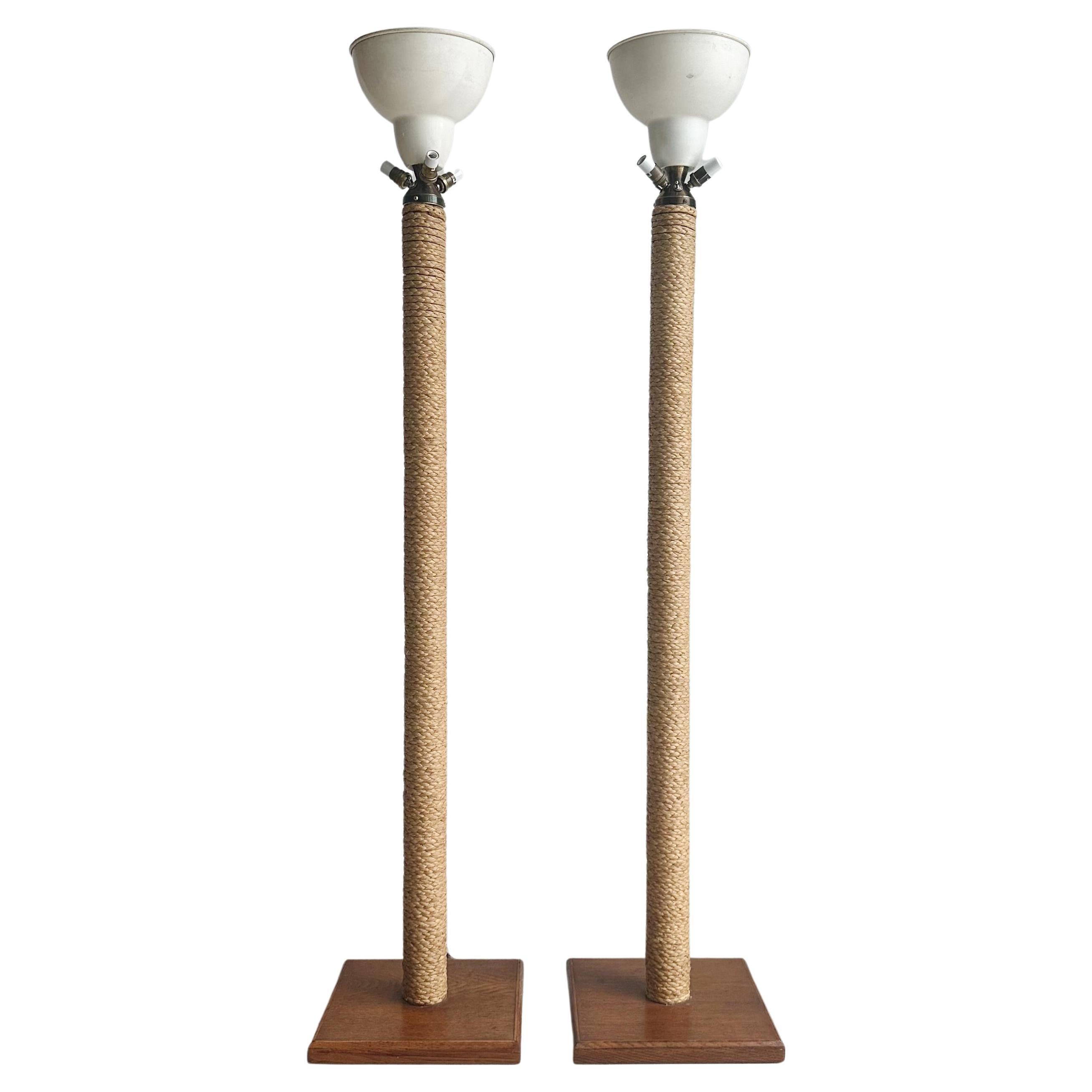 Paire de lampadaires en corde Adrien Audoux et Frida Minet Modernity, France, années 1950 en vente