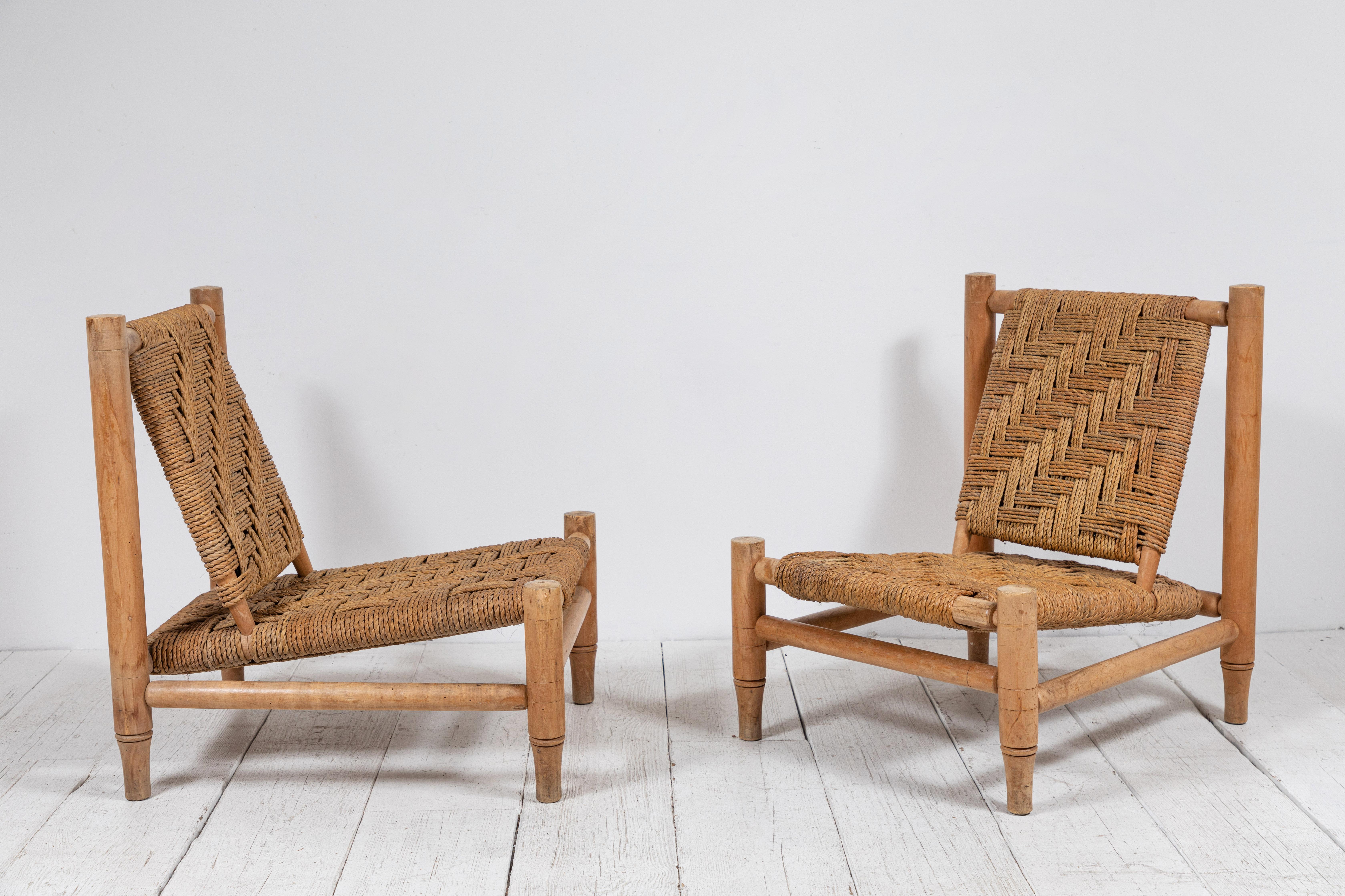 French Pair of Adrien Audoux & Frida Minet Rope Chairs