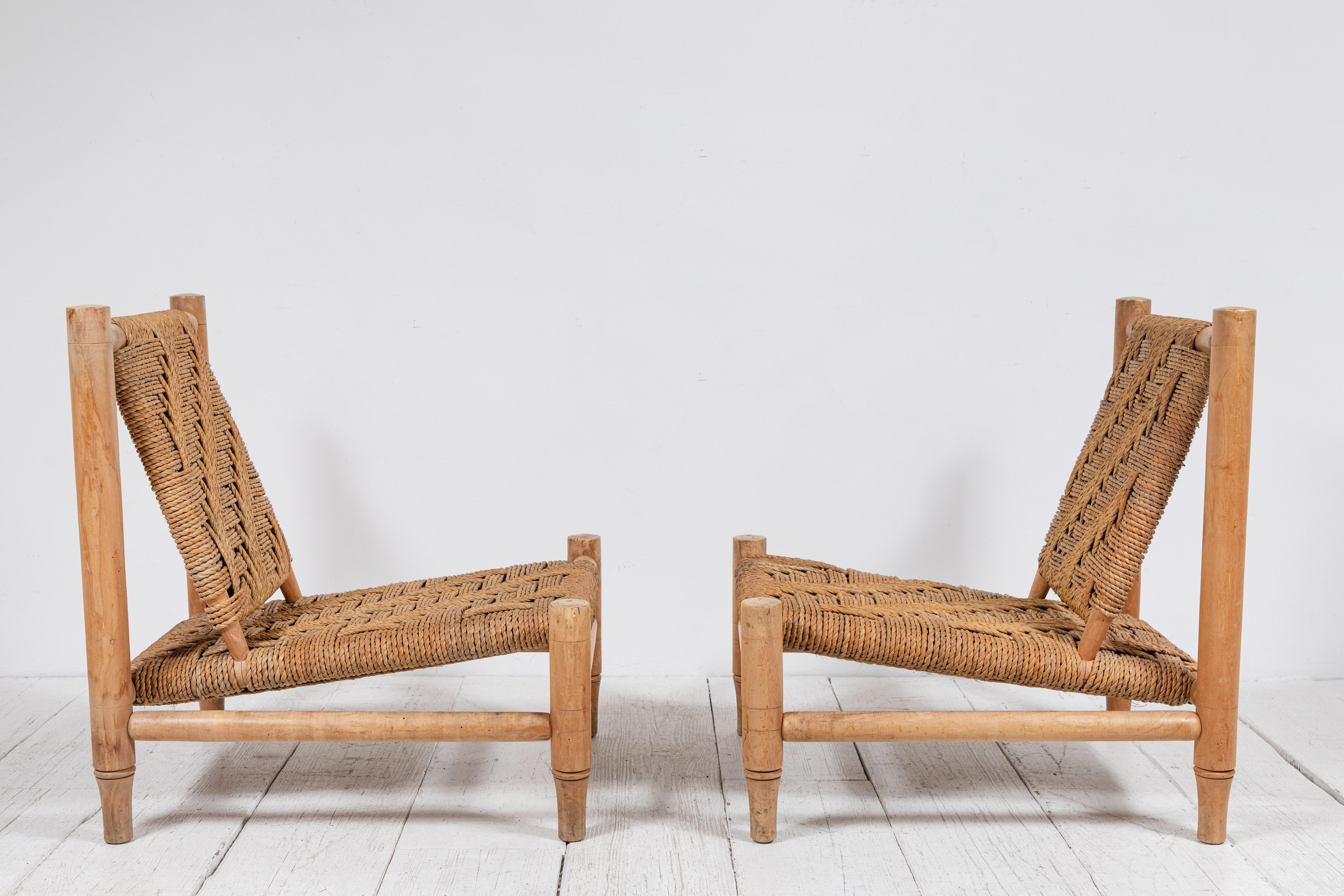 Mid-20th Century Pair of Adrien Audoux & Frida Minet Rope Chairs