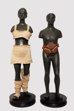 Coppia di manichini pubblicitari per cinture elastiche e di contenimento, Francia 1920