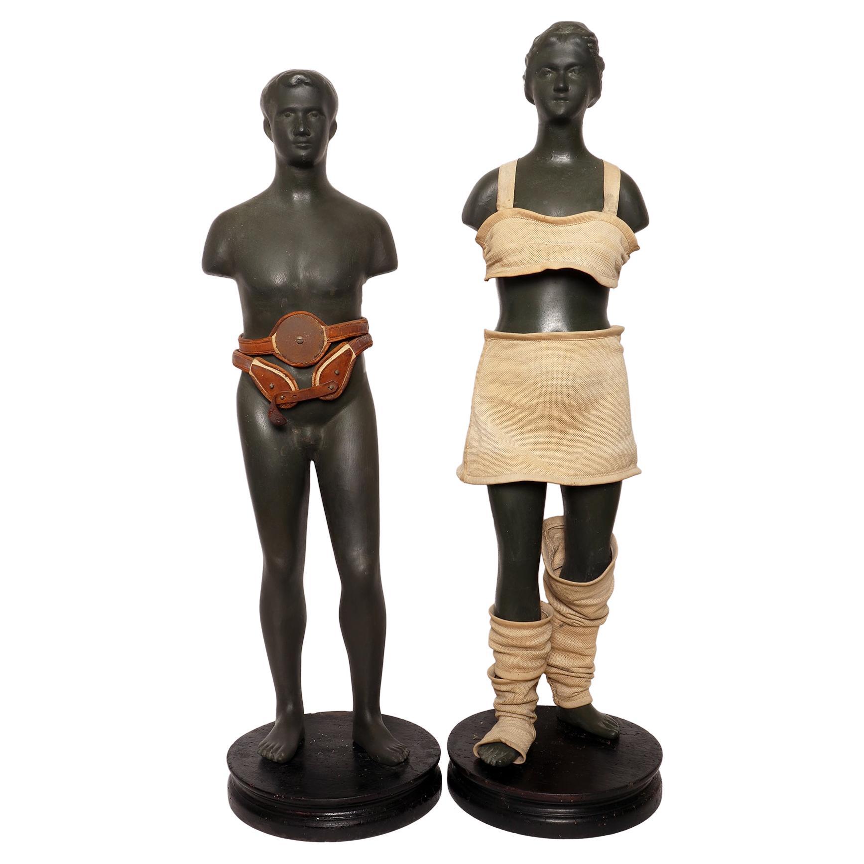 Pair of advertising mannequins for elastic and containment belts, France 1920
