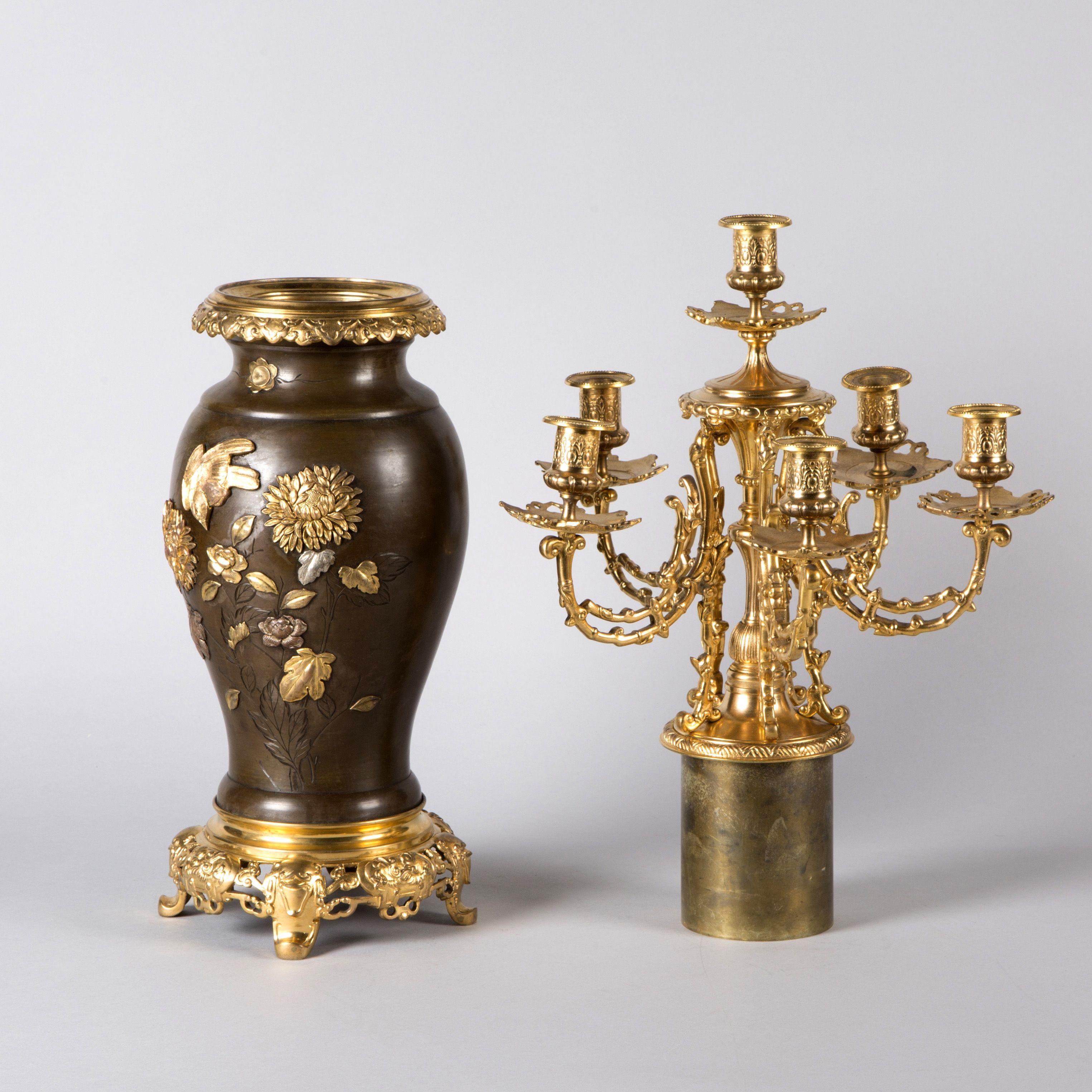 Pair Of Aesthetic/Japonism Style Candelabras - Meiji with Shakudo Decoration im Angebot 2