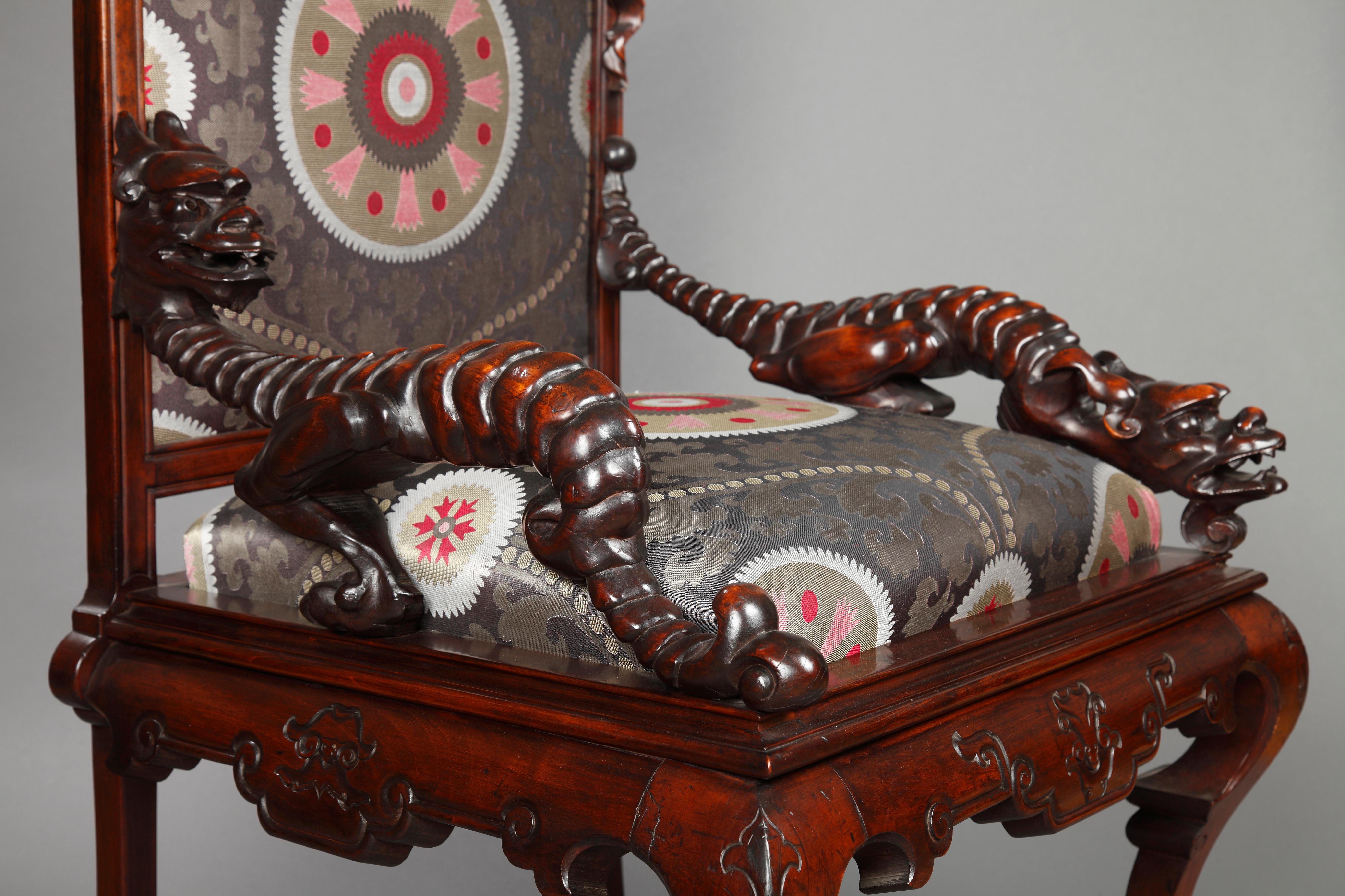 Carved Pair of Aesthetic Movement Armchairs Attributed to G.Viardot, France, Circa 1880 For Sale