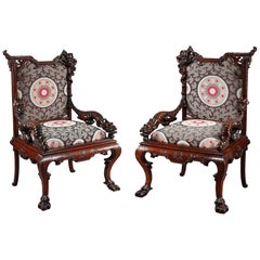 Antique Pair of Aesthetic Movement Armchairs Attributed to G.Viardot, France, Circa 1880