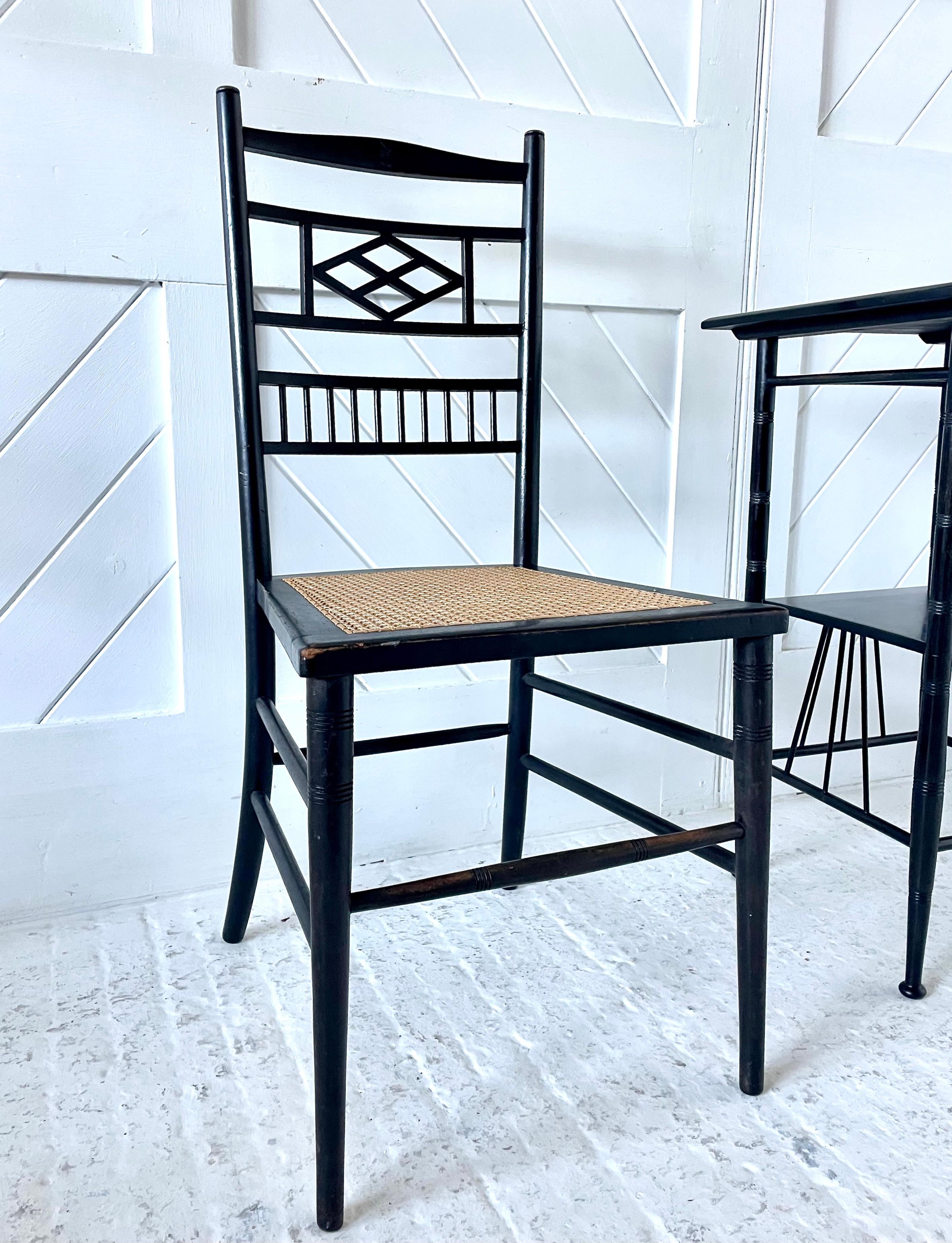 Pair of Aesthetic Movement Ebonised side chairs For Sale 3