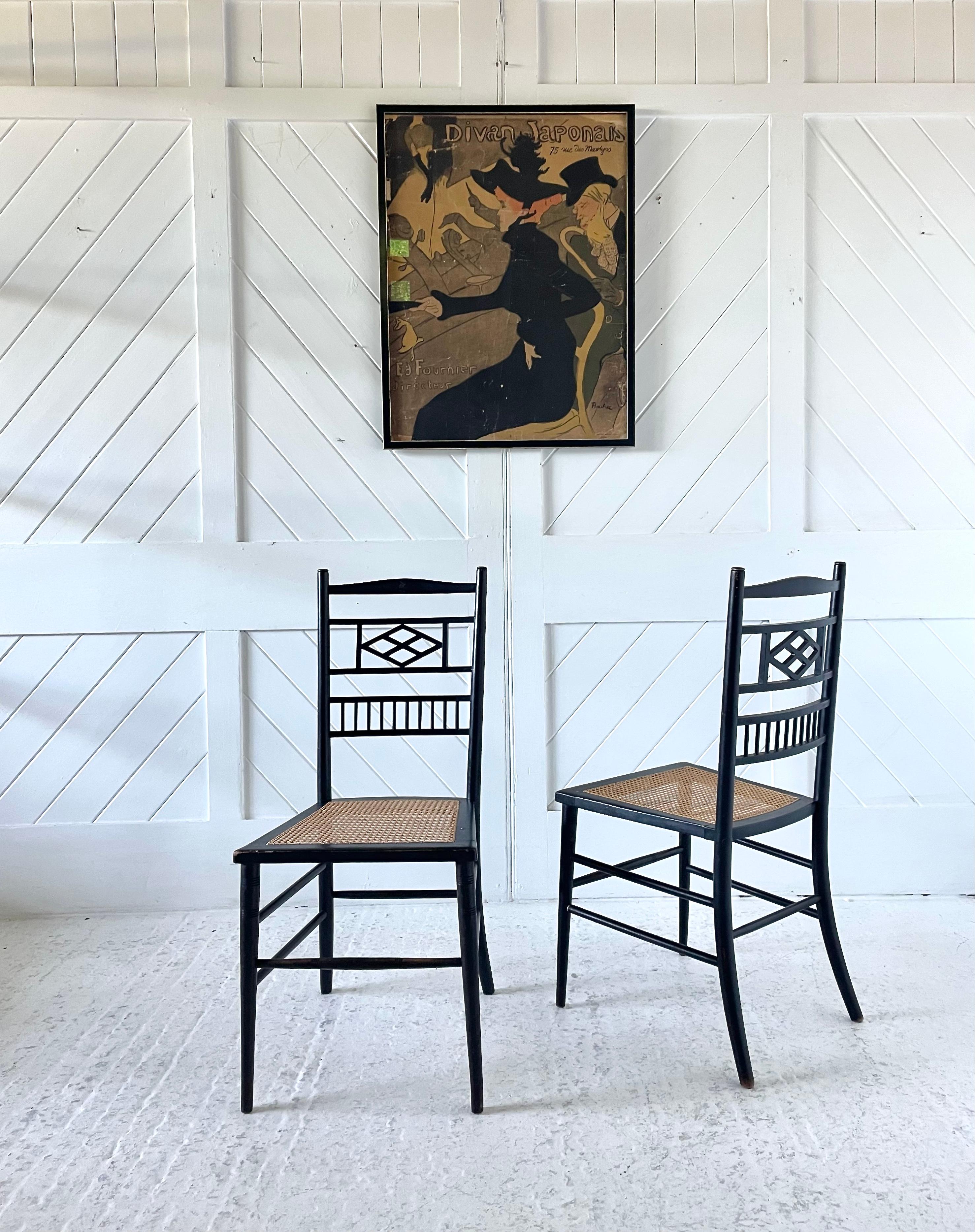 Ebonized Pair of Aesthetic Movement Ebonised side chairs For Sale
