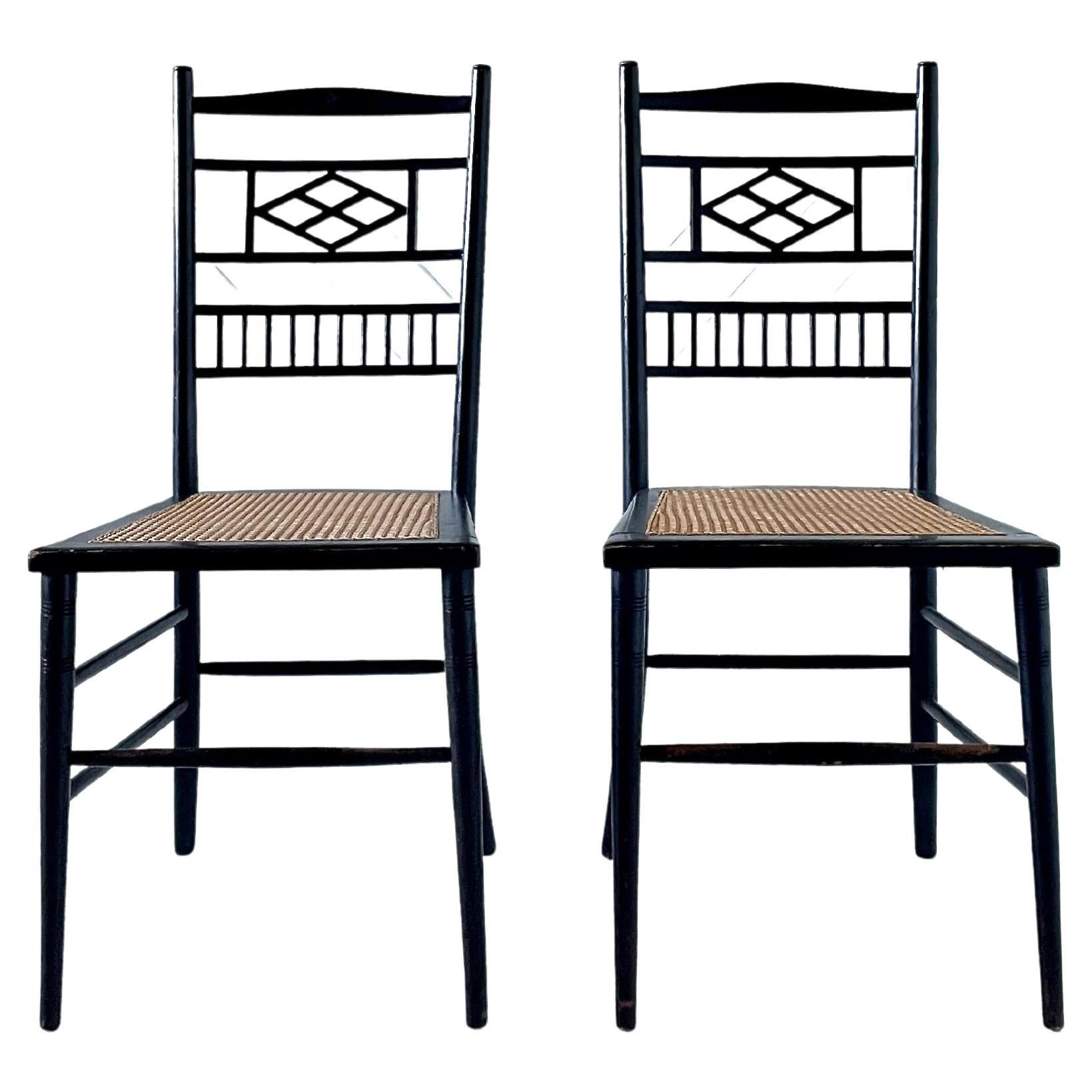 Pair of Aesthetic Movement Ebonised side chairs For Sale