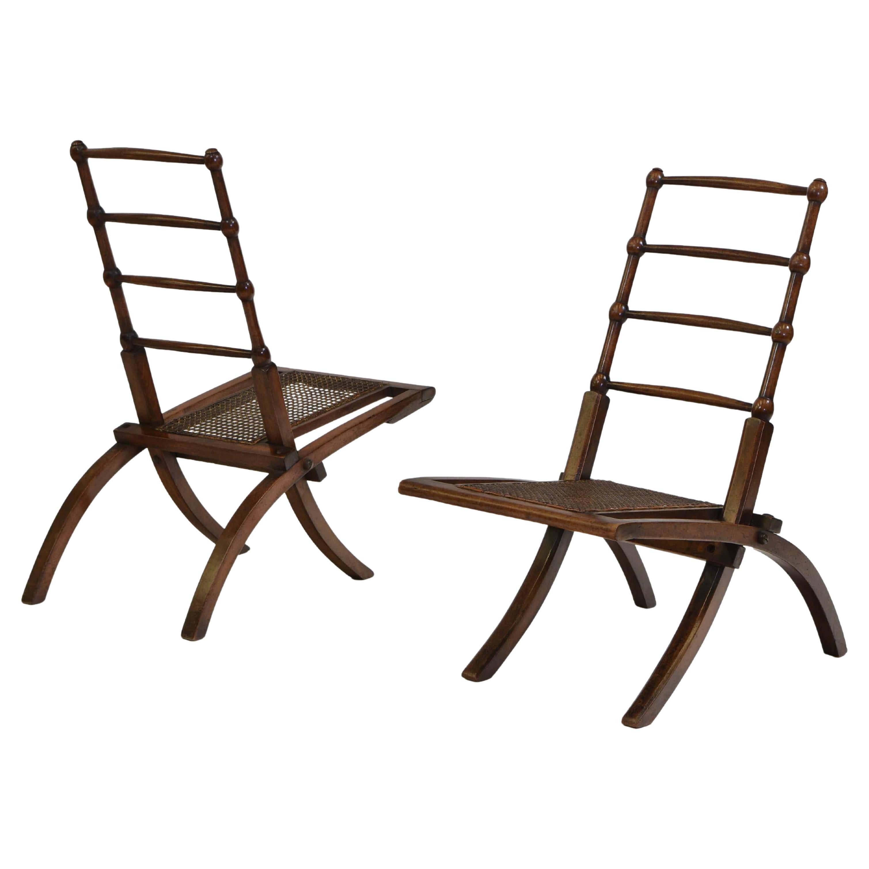 Pair of Aesthetic Movement Small Folding Chairs E.W Godwin Manner For Sale