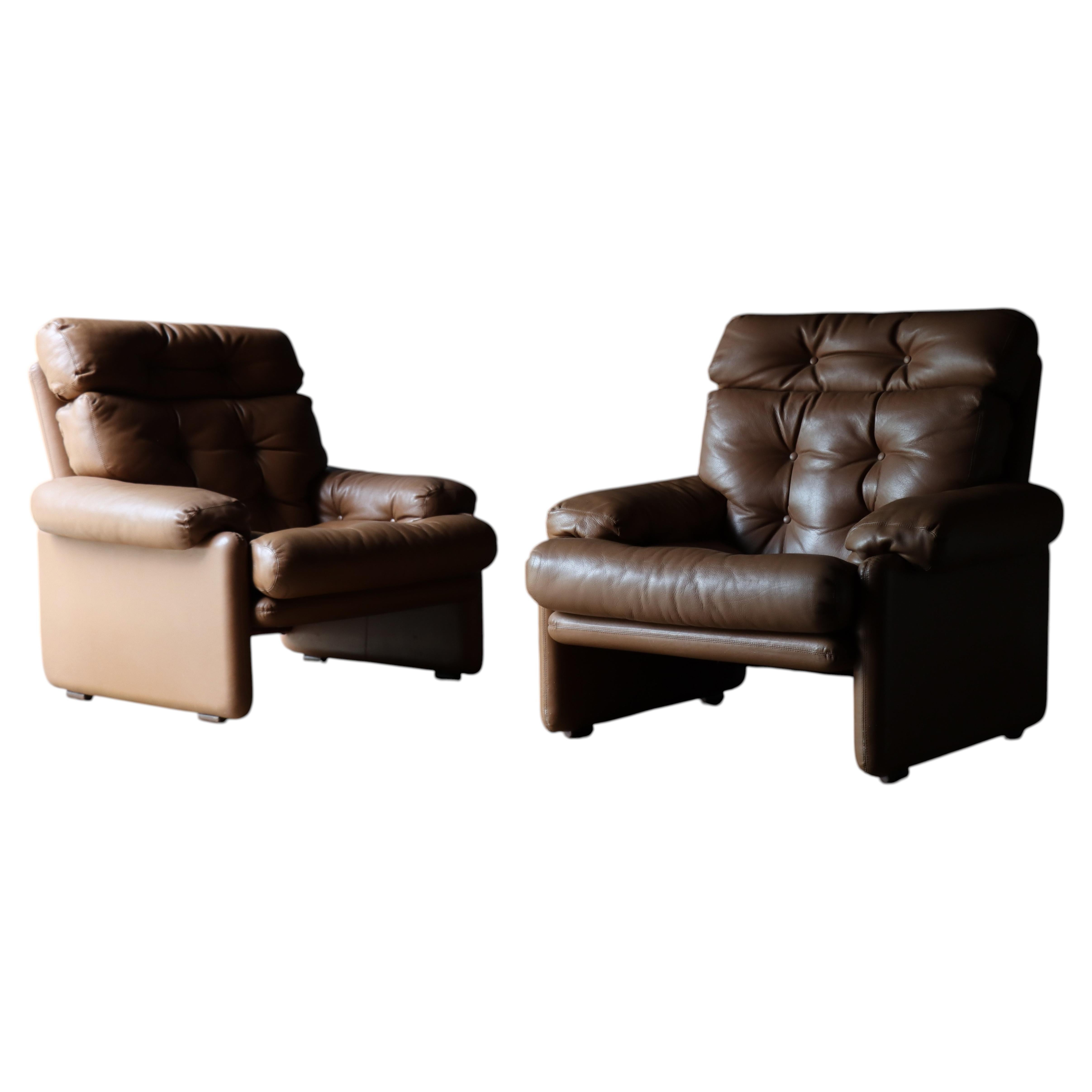 Pair of Afra Tobia Scarpa Leather Lounge Chairs, B&B Italia