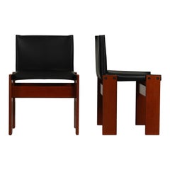 Pair of Afra & Tobia Scarpa Monk Chairs for Molteni, Black Aniline Leather, 1973