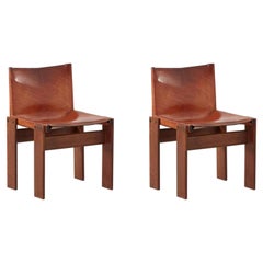 Pair of Afra 
Tobia Scarpa Monk Tan Chairs for Molteni, Italy, 1974