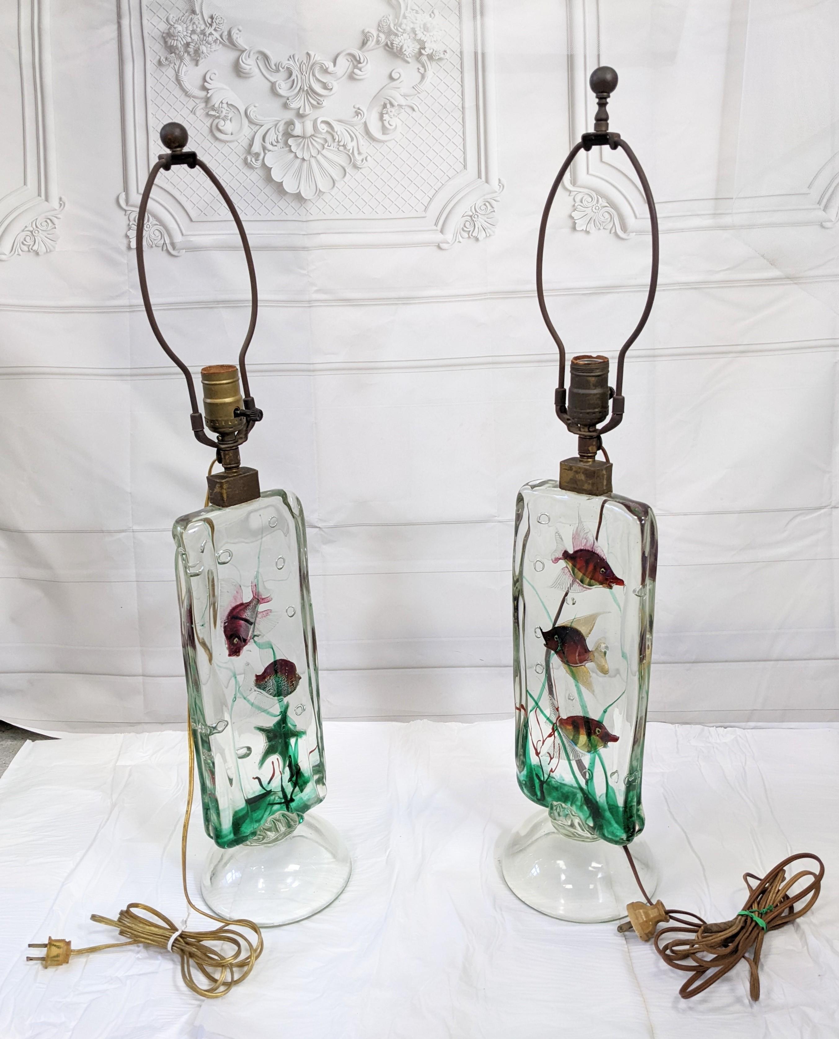 Italian Pair of Afredo Barbini for Cenedese Aquarium Lamps For Sale