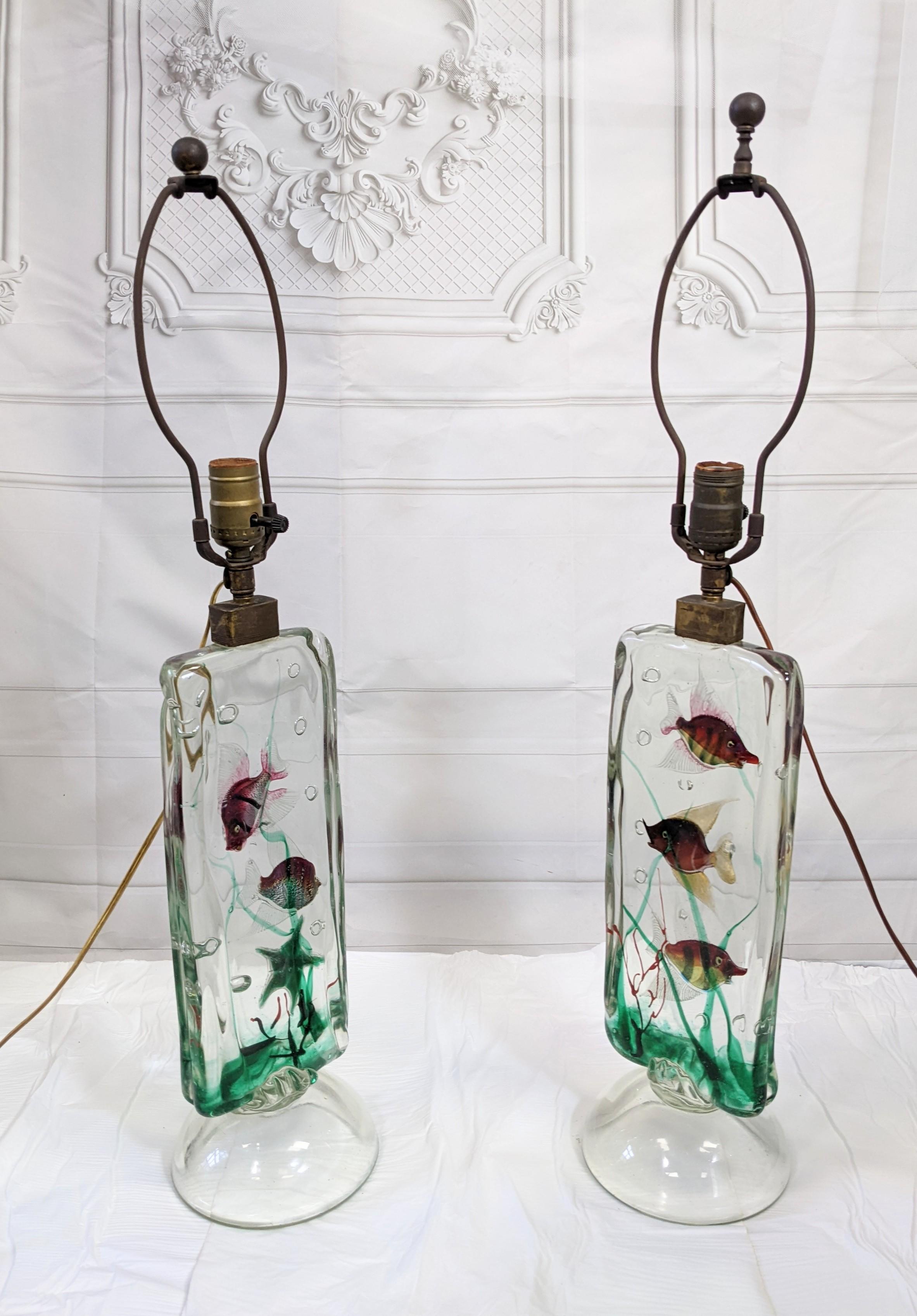 Verre brun Paire de lampes aquarium Afredo Barbini pour Cenedese en vente
