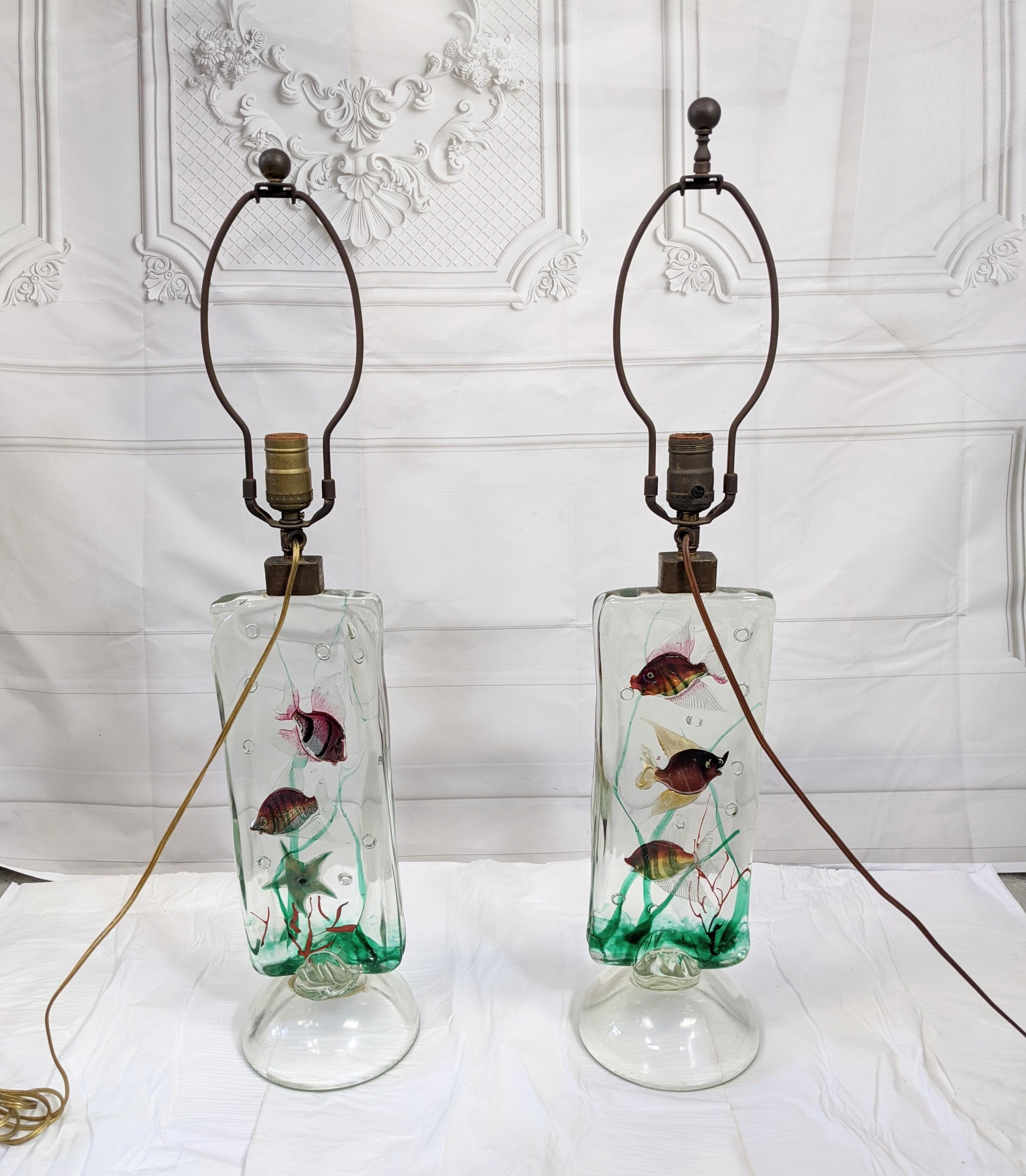 Mid-20th Century Pair of Afredo Barbini for Cenedese Aquarium Lamps For Sale