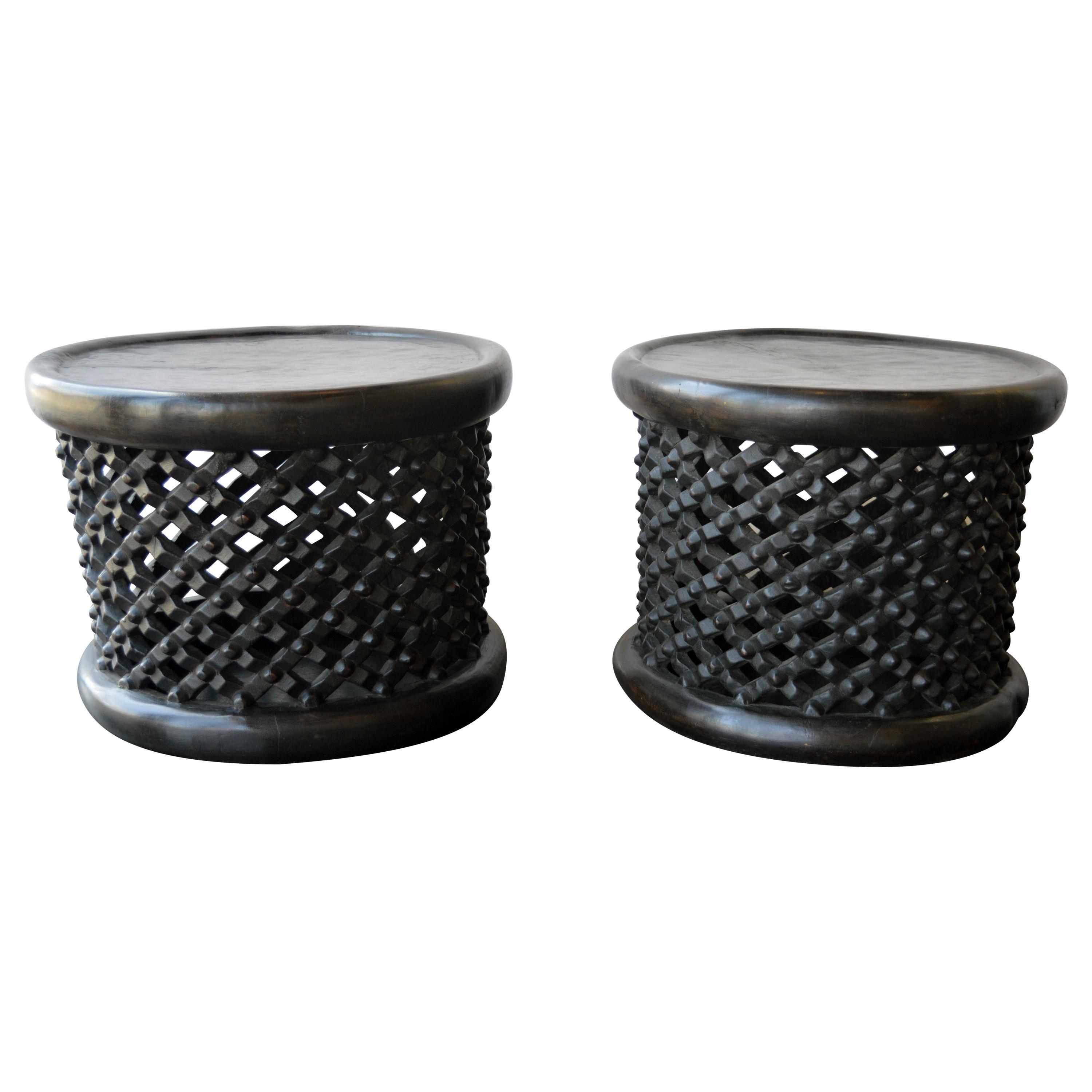 Pair of African Bamileke Hand Carved Wood Tables or Stools