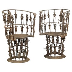 Pair of African Bronze Figurative Throne Chairs