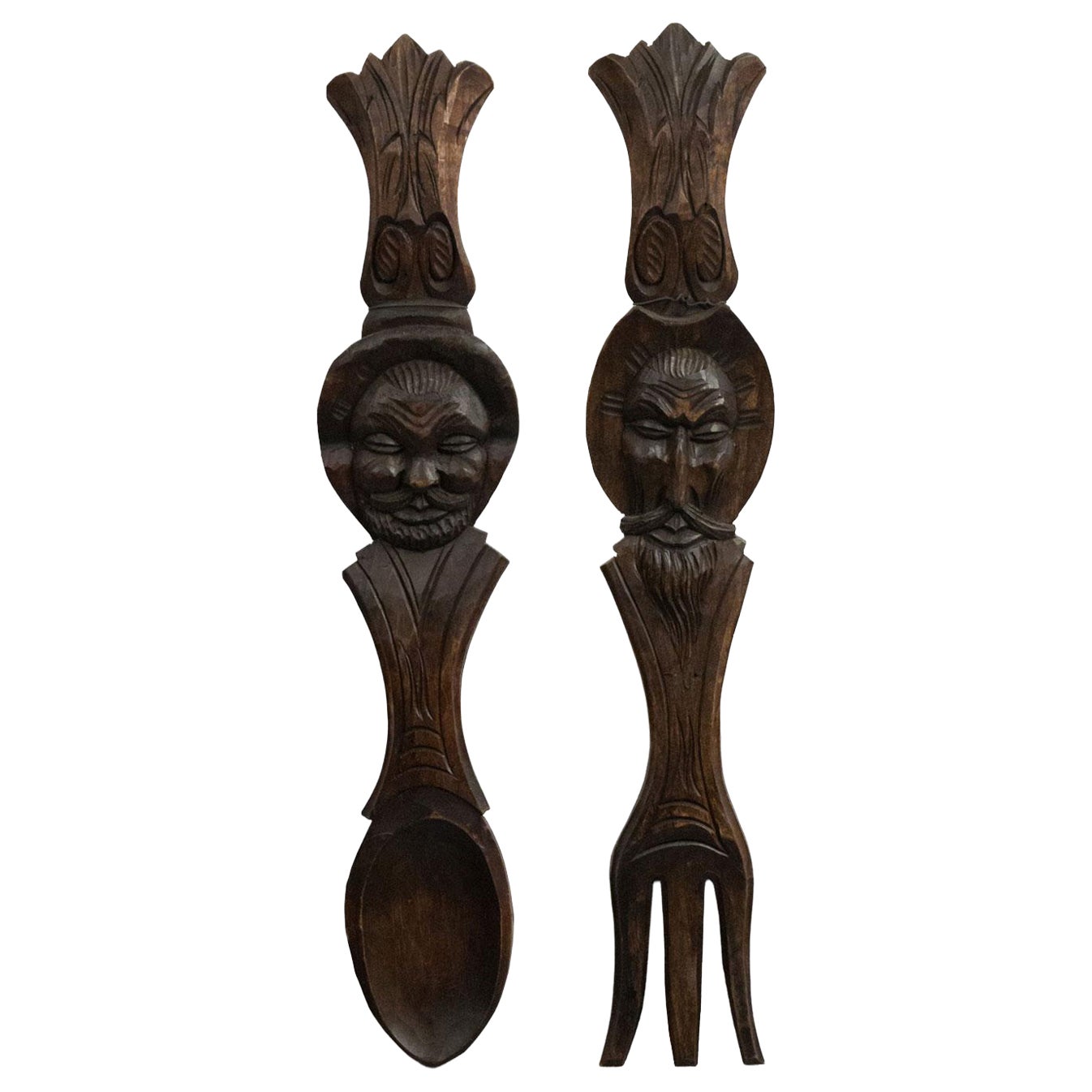 Pair of African Carved Fork and Spoon Plaques For Sale