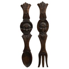 Pair of African Carved Fork and Spoon Plaques