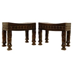 Vintage Pair of African carved wood stools