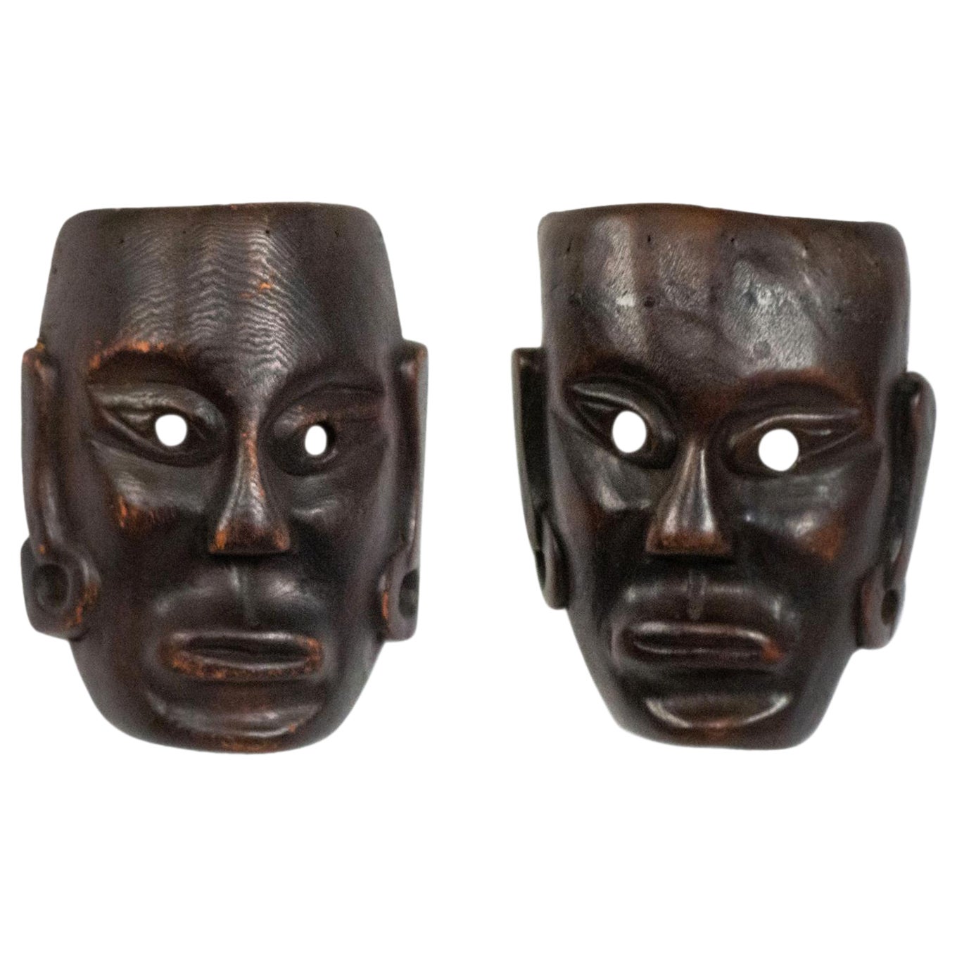 Pair of African Carved Wooden Mask Wall Plaques
