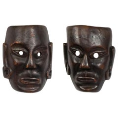 Pair of African Carved Wooden Mask Wall Plaques