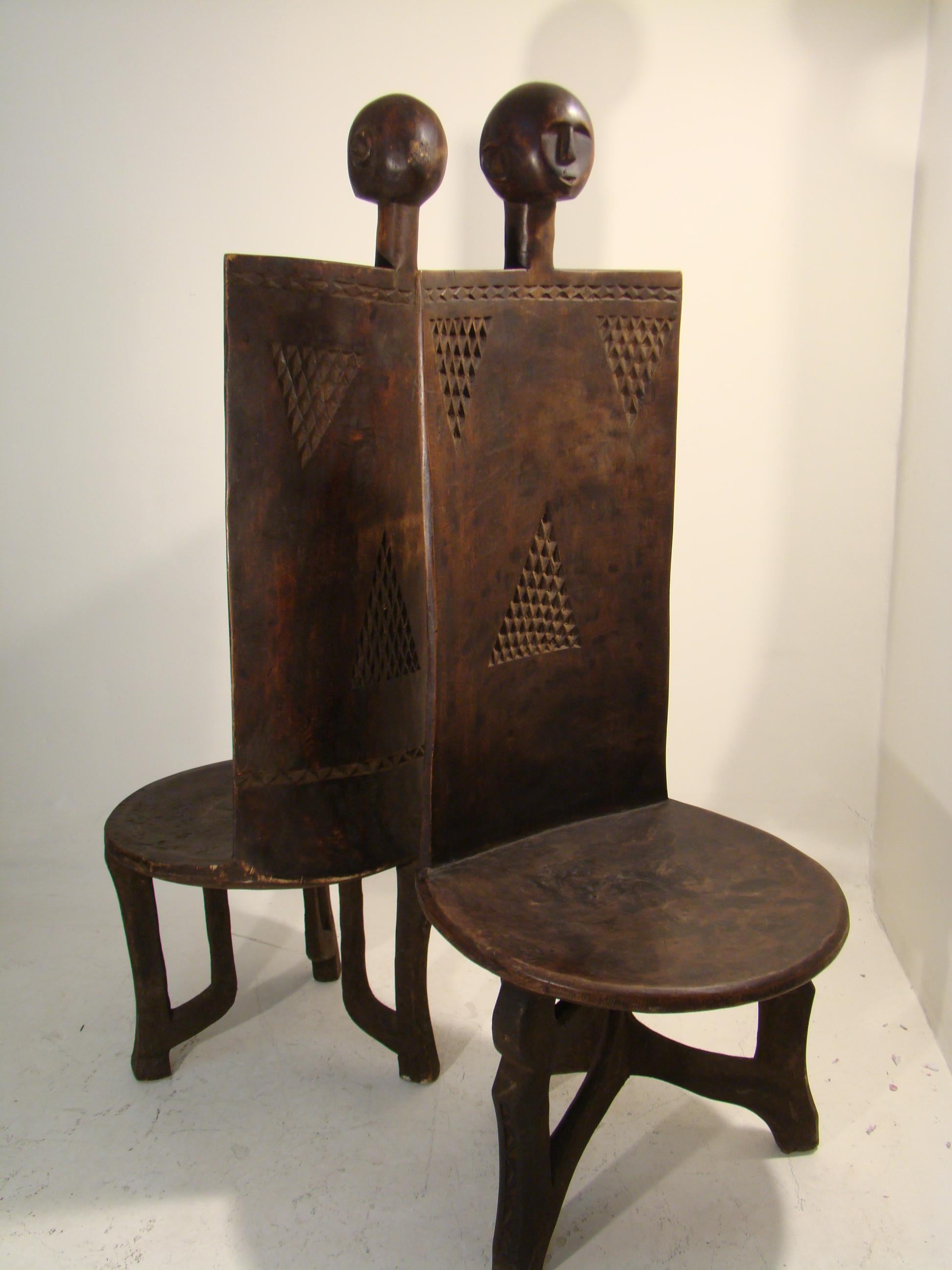 Pair of African Chairs, King's Seat For Sale 7
