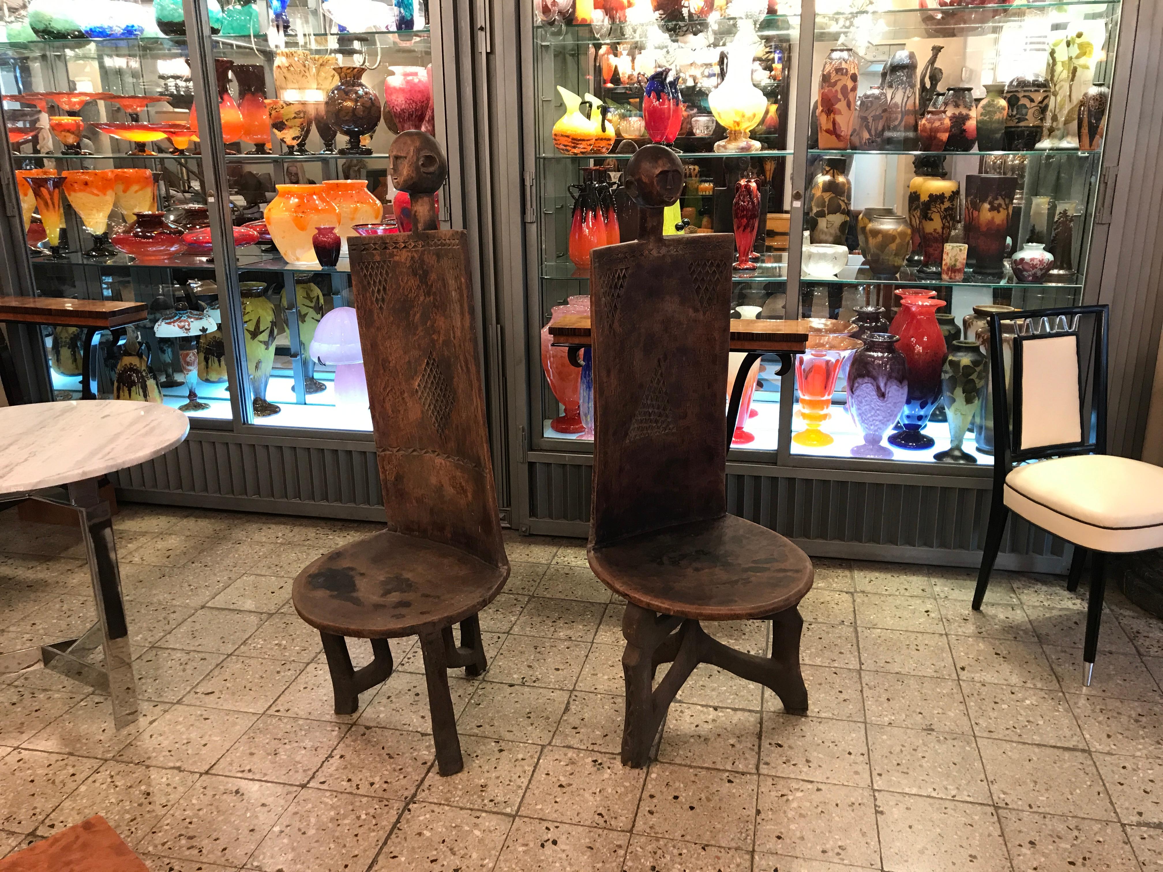 Tribal Pair of African Chairs, King's Seat For Sale