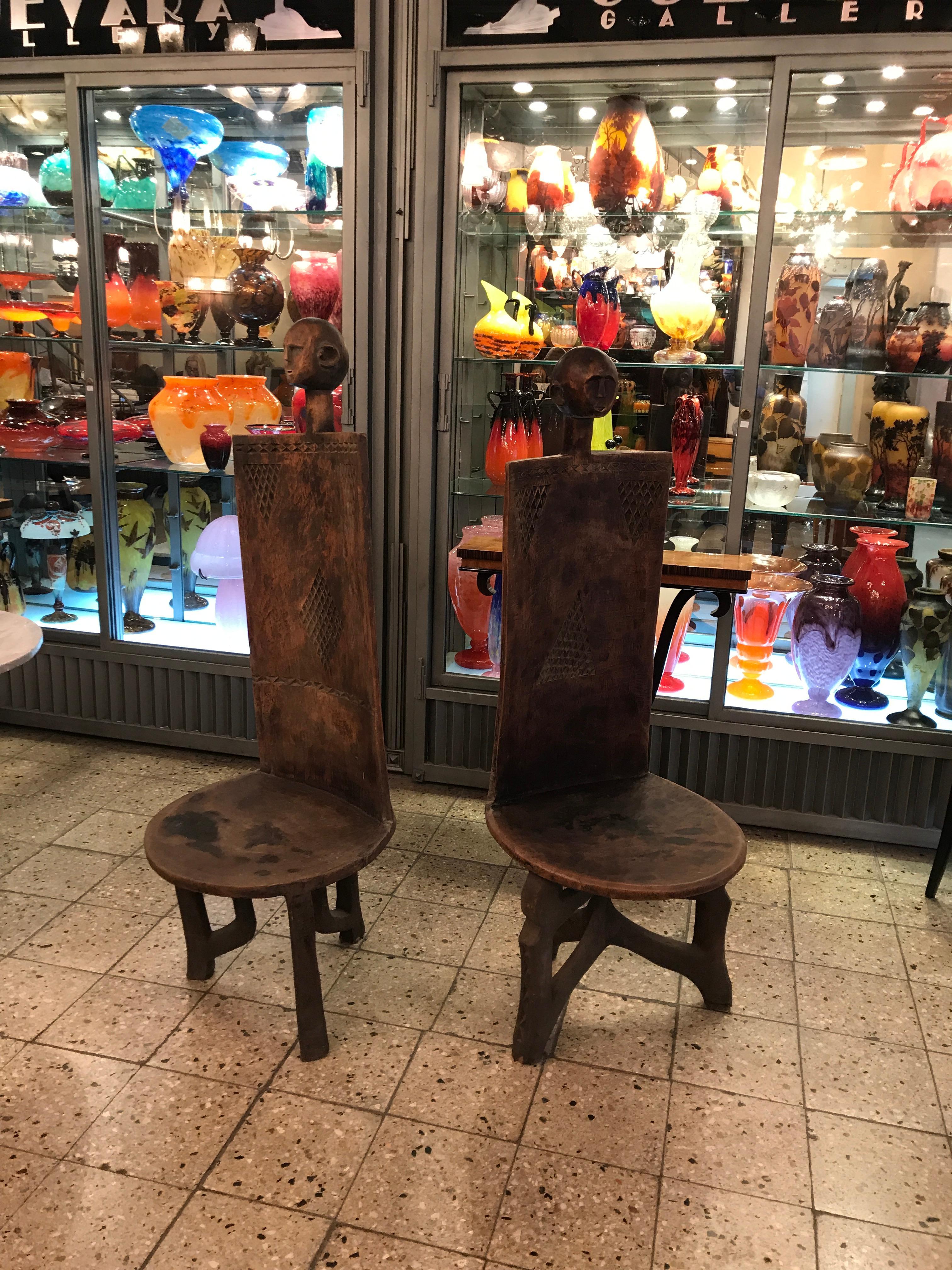 Tanzanian Pair of African Chairs, King's Seat For Sale