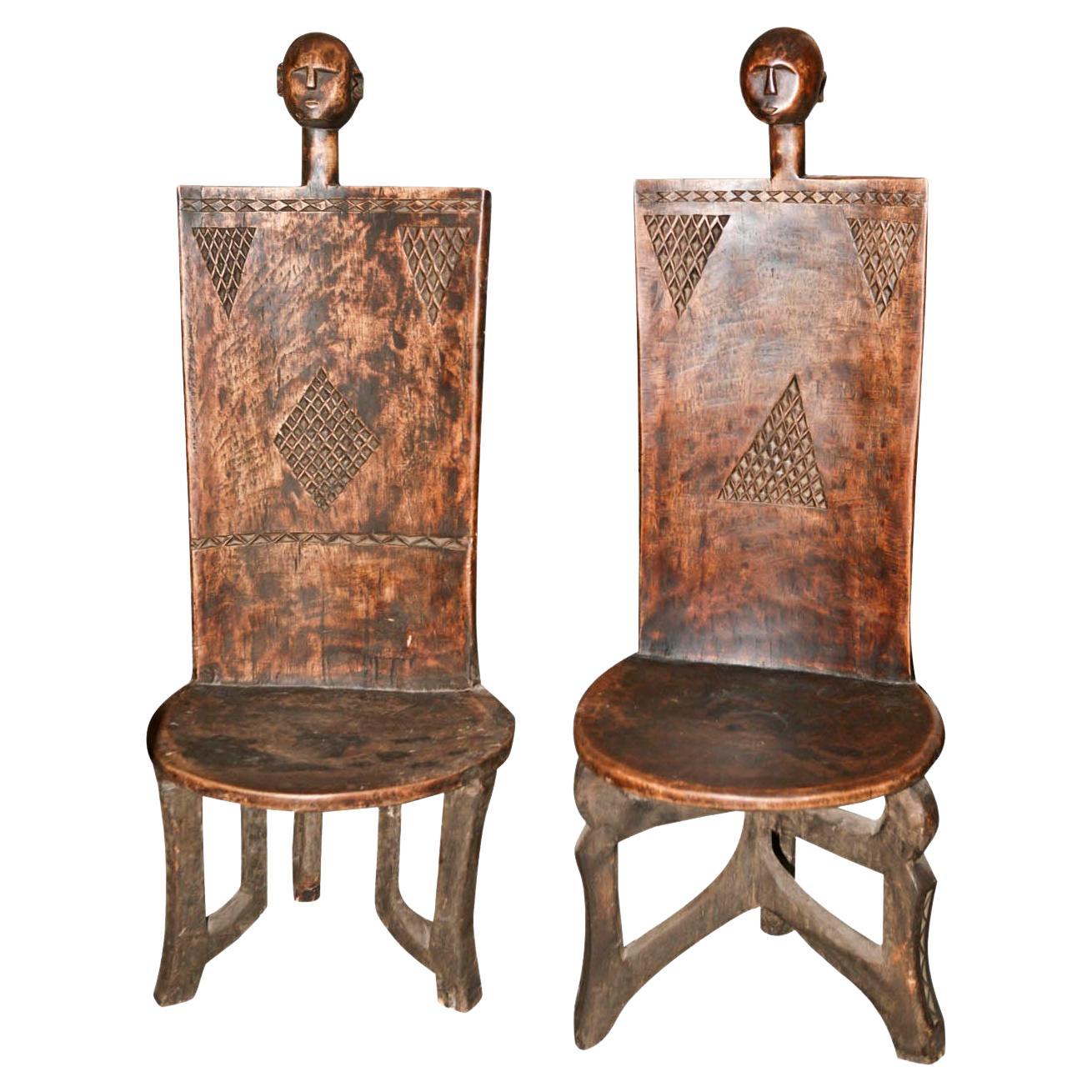 Pair of African Chairs, King's Seat For Sale