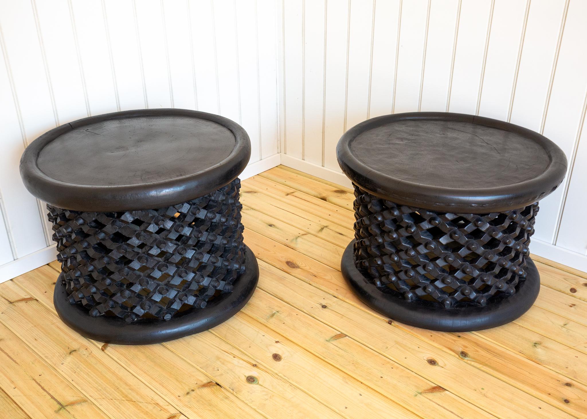 Pair of African Coffee Tables Sculptural Organic Tribal Bamileke Black MCM 1950s For Sale 4