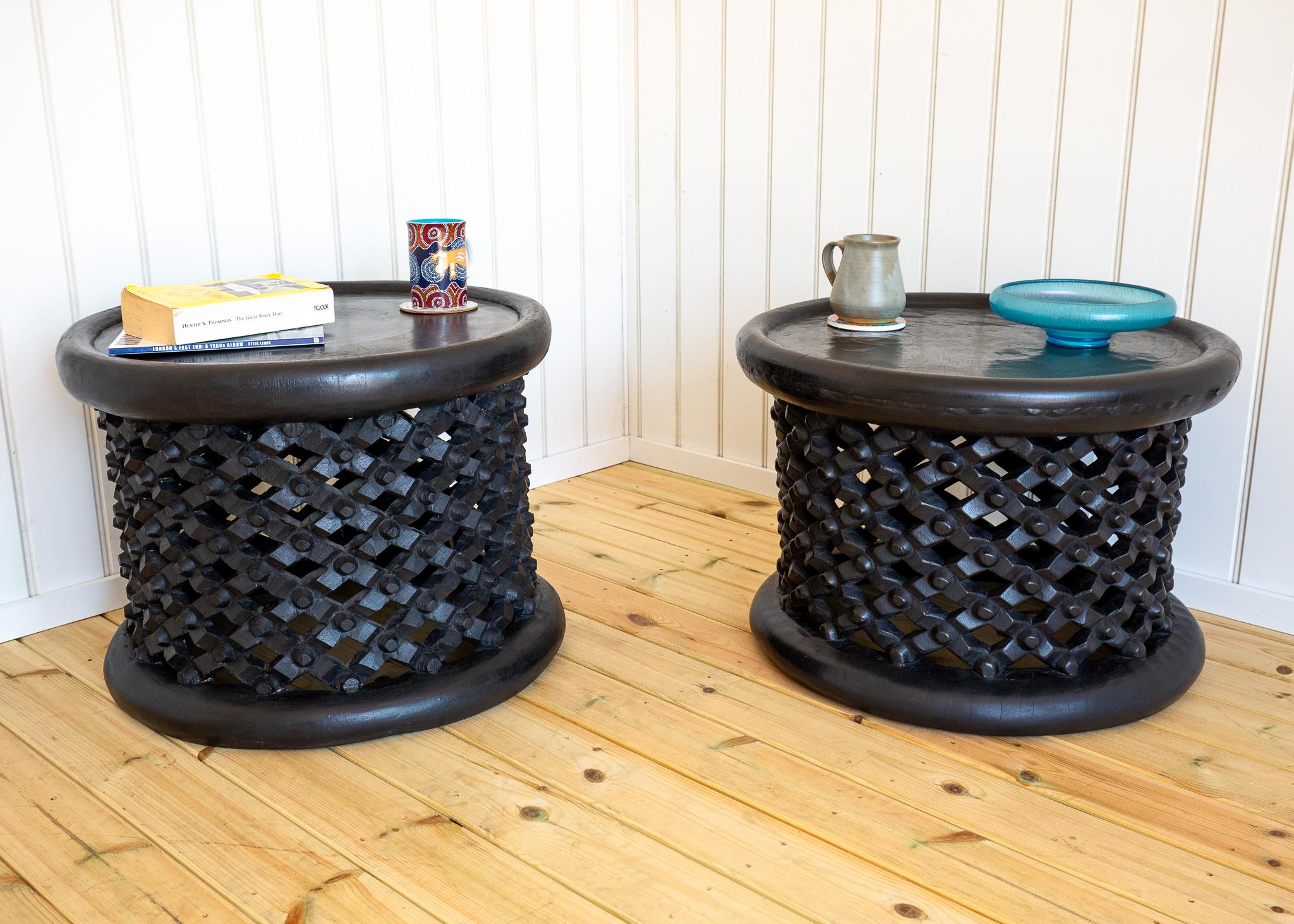 Pair of African Coffee Tables Sculptural Organic Tribal Bamileke Black MCM 1950s For Sale 5