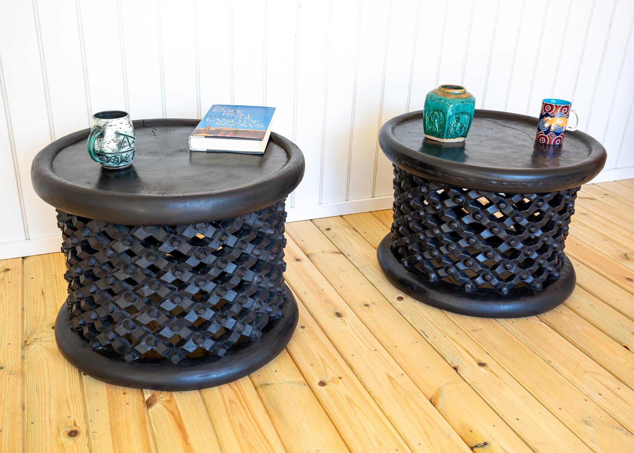 Pair of African Coffee Tables Sculptural Organic Tribal Bamileke Black MCM 1950s For Sale 7